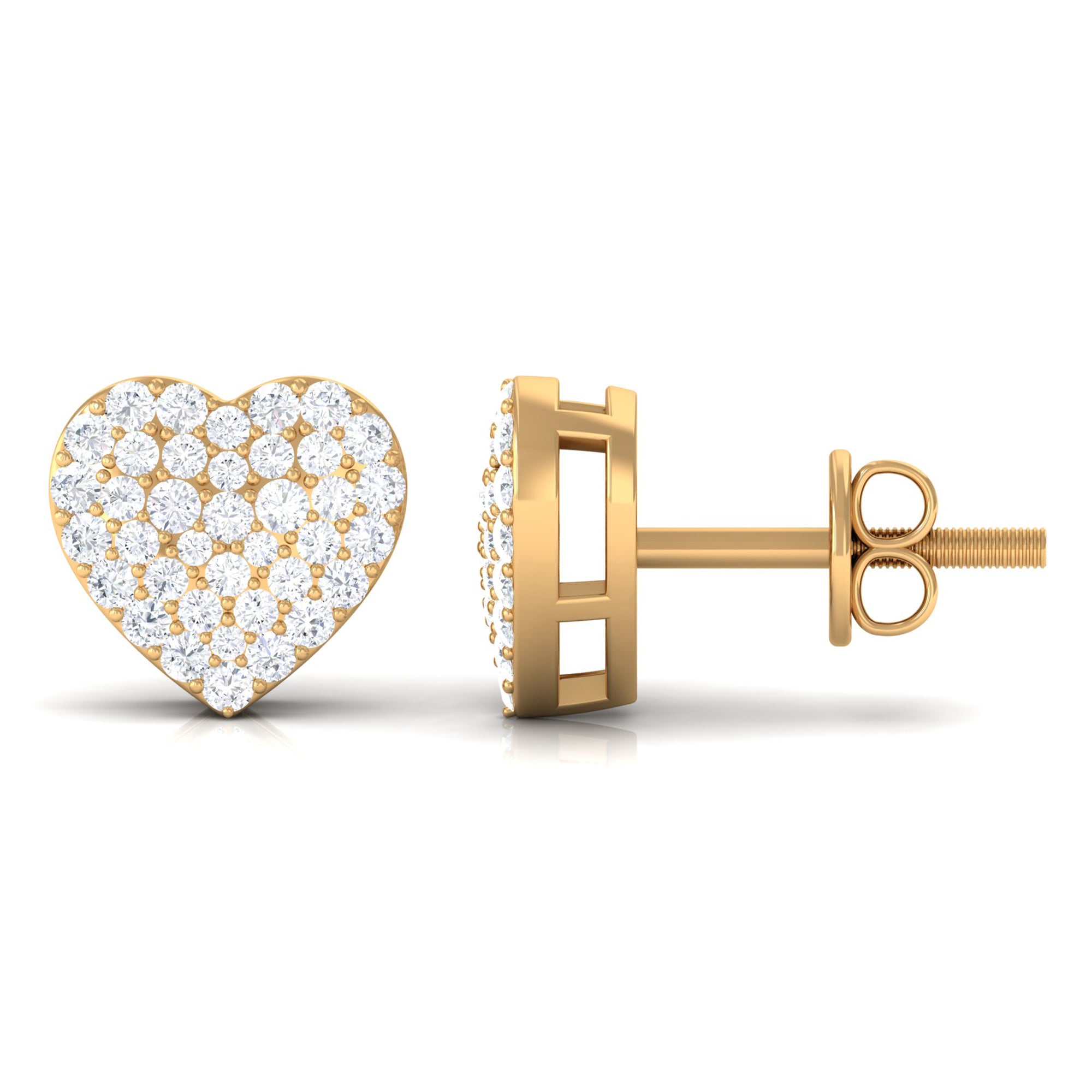 Rosec Jewels-Pave Set Round Diamond Heart Stud Earrings