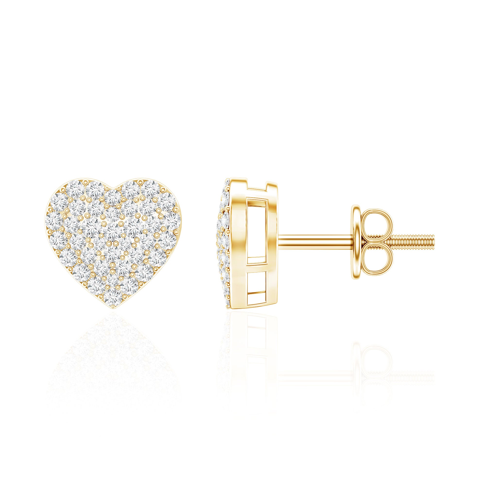 Natural Diamond Heart Earrings with Screw Back Natural - ( HI-SI ) - Rosec Jewels