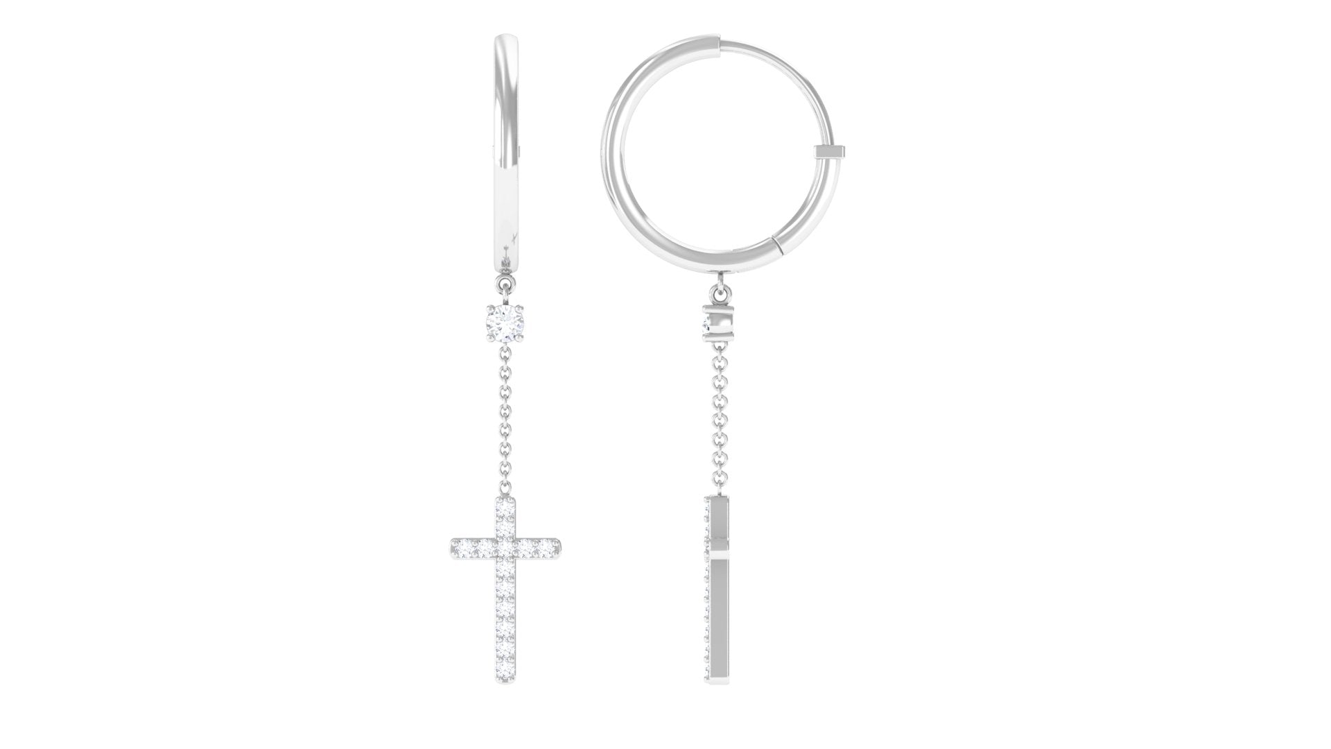 1/4 CT Diamond Cross Drop Hoop Earrings