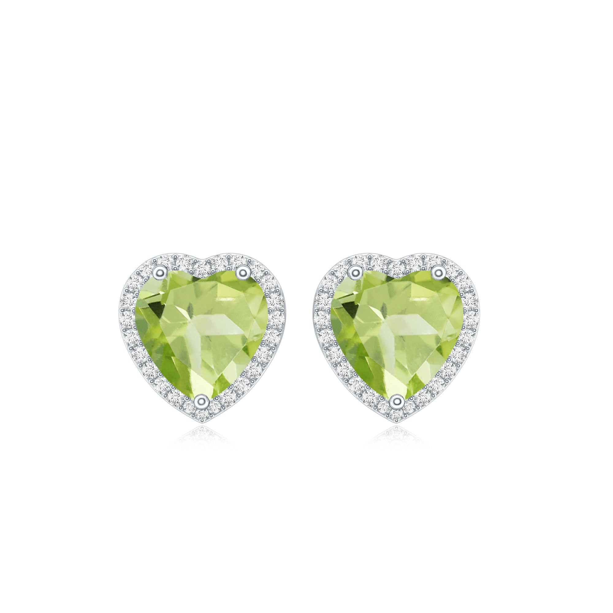 Certified Real 4.2 Carat Peridot Heart Earrings with Moissanite Halo AAA - Rosec Jewels