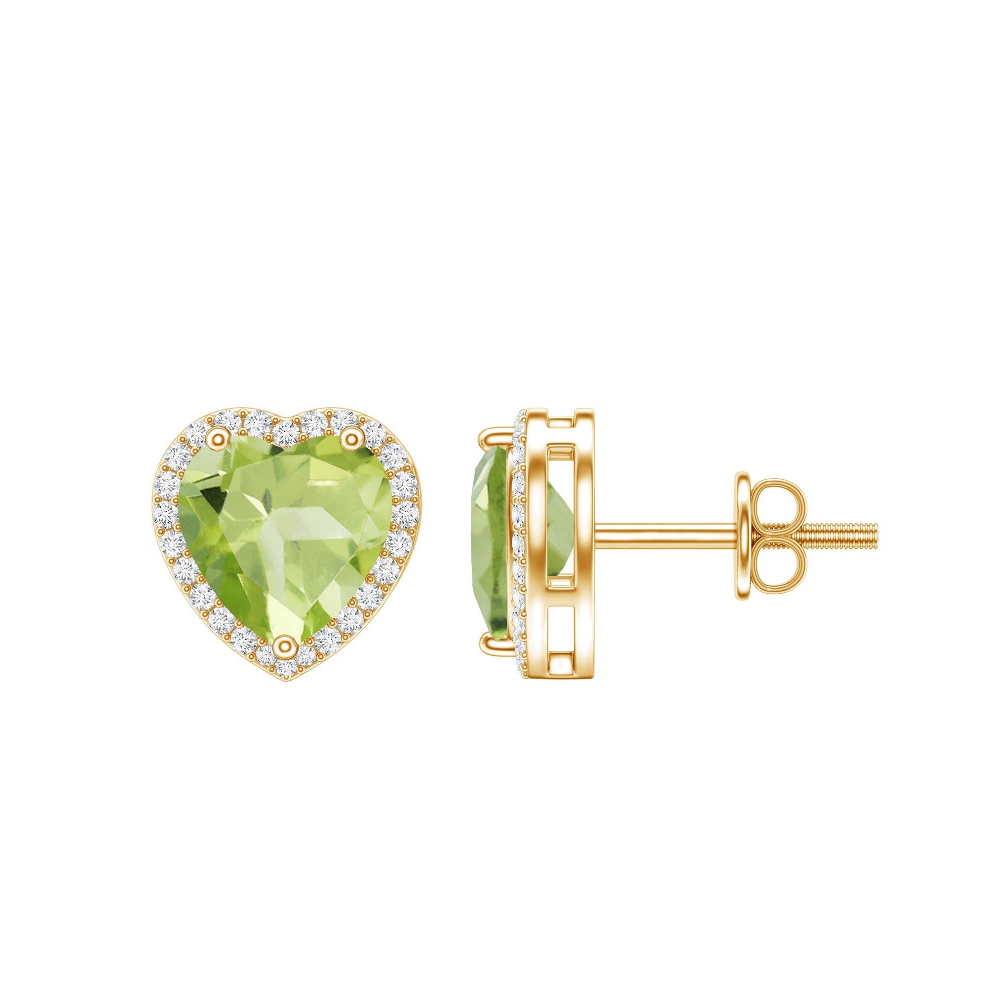 Certified Real 4.2 Carat Peridot Heart Earrings with Moissanite Halo AAA - Rosec Jewels