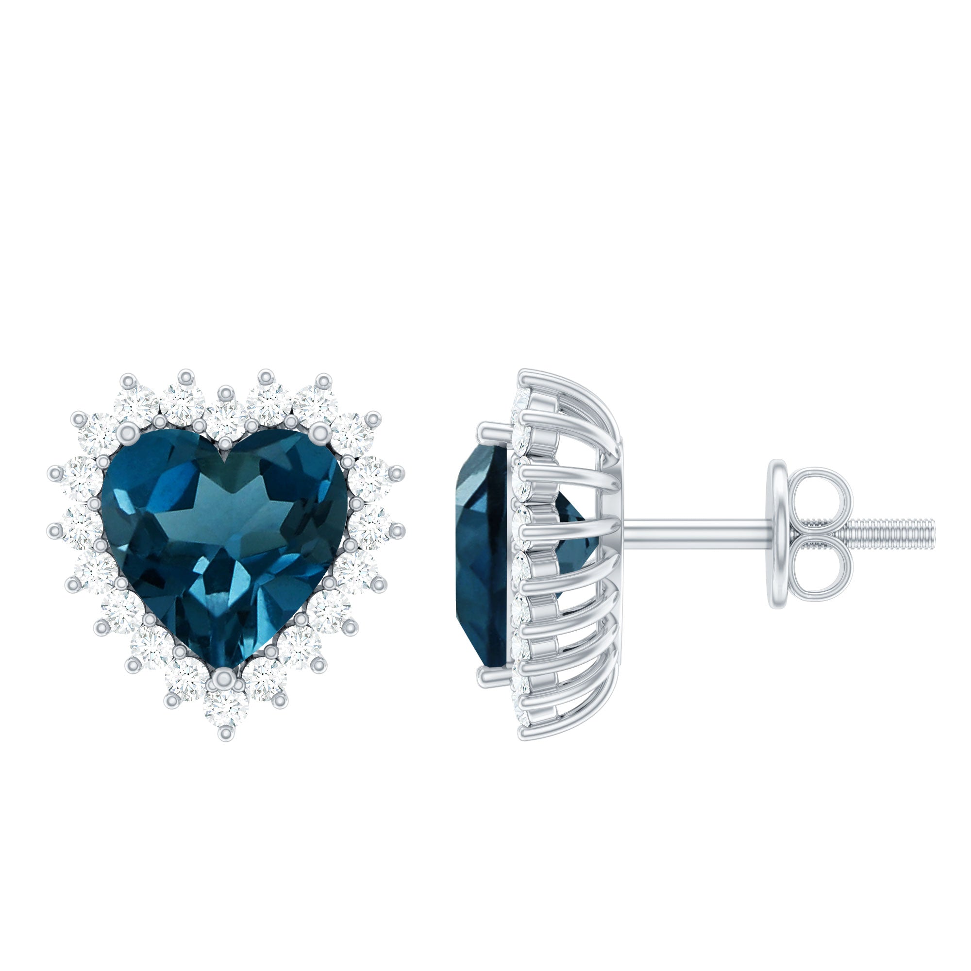 Heart Shape London Blue Topaz and Diamond Statement Stud Earrings
