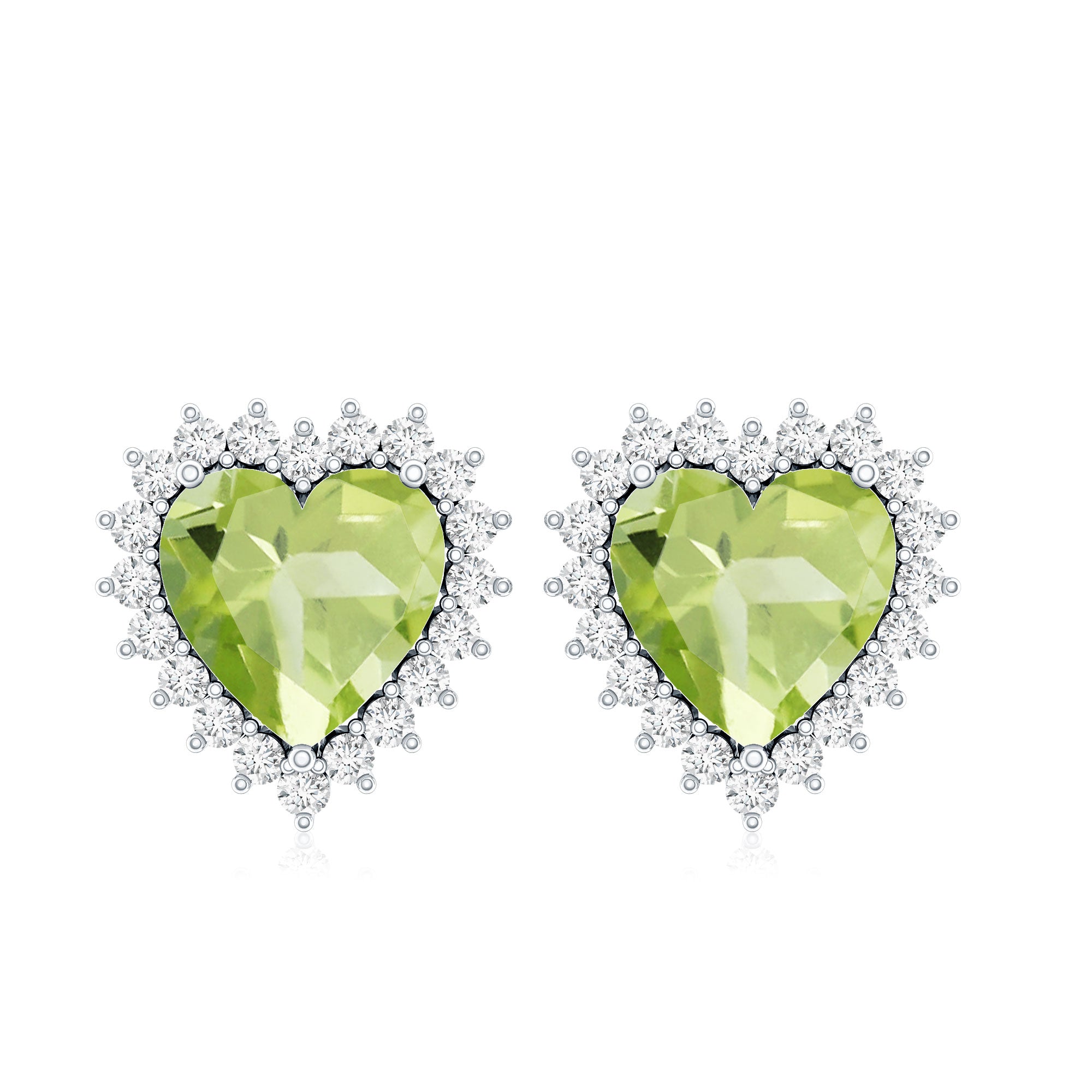 4.2 Carat Peridot Heart Stud Earrings with Diamond Halo AAA - Rosec Jewels