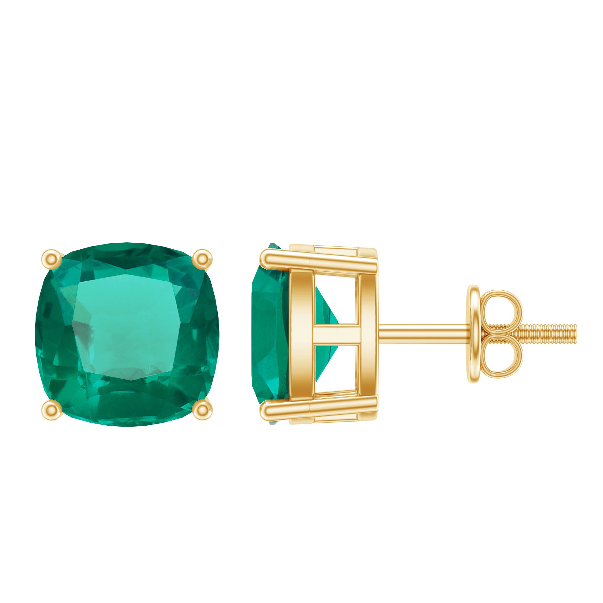 3 CT Cushion Cut Created Emerald Solitaire Stud Earring AAAA - Rosec Jewels