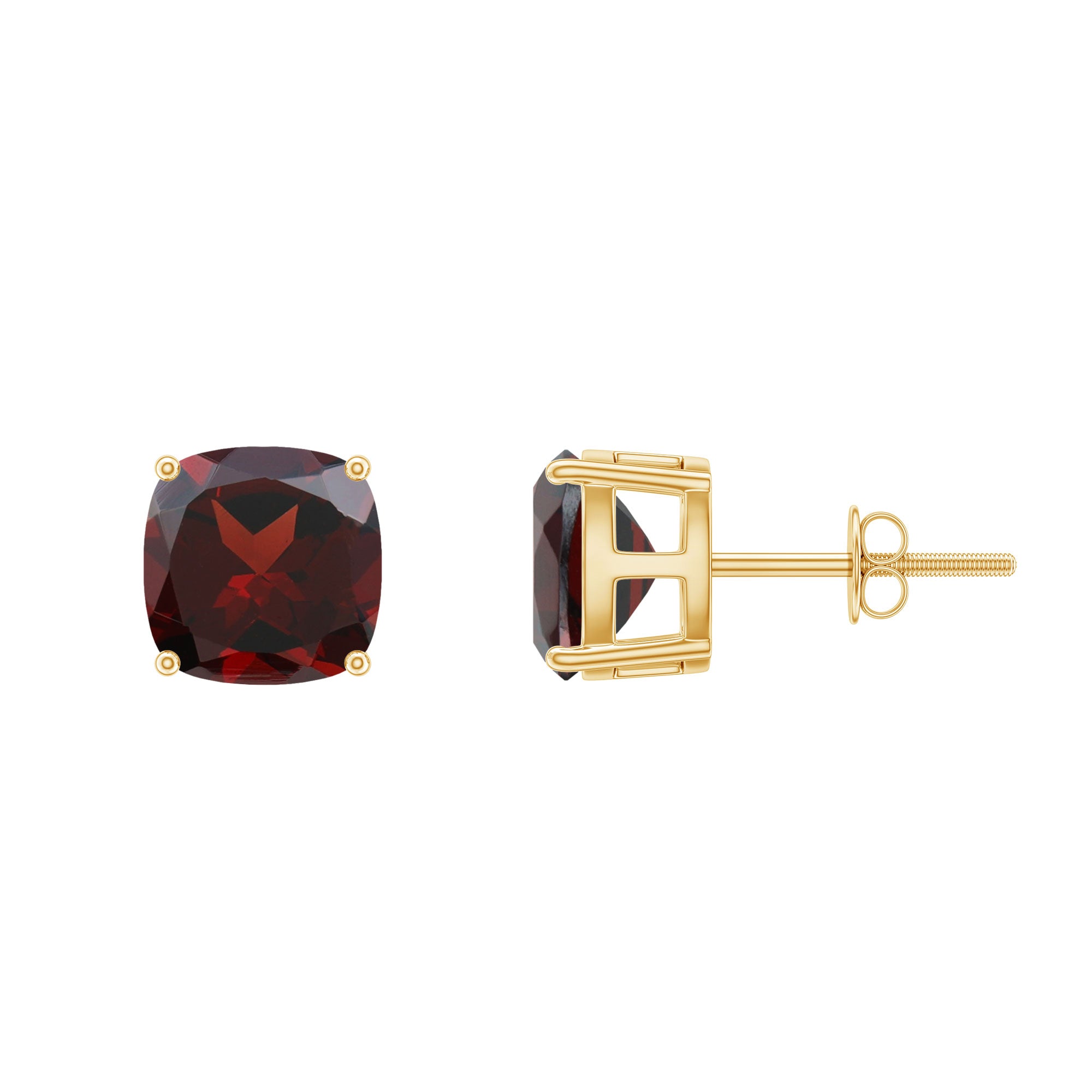8MM Cushion Cut Garnet Solitaire Stud Earrings AAA - Rosec Jewels
