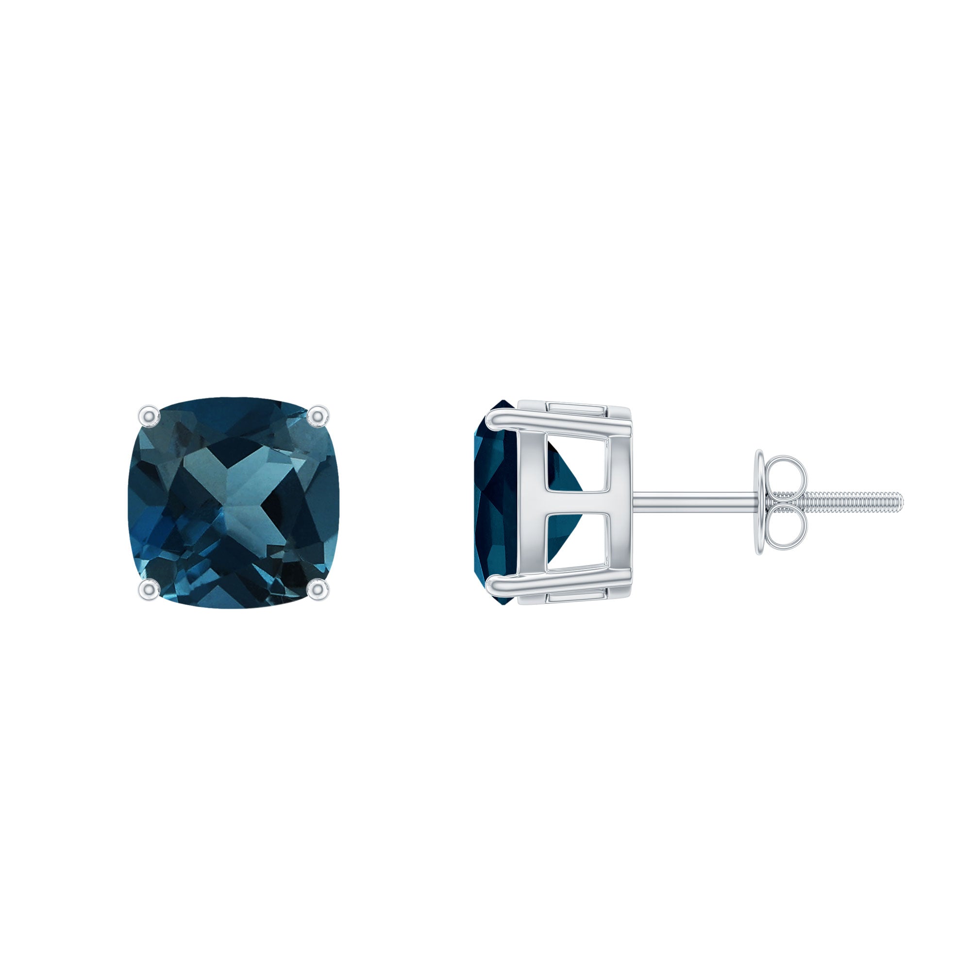 8 MM Cushion Cut London Blue Topaz Solitaire Stud Earrings