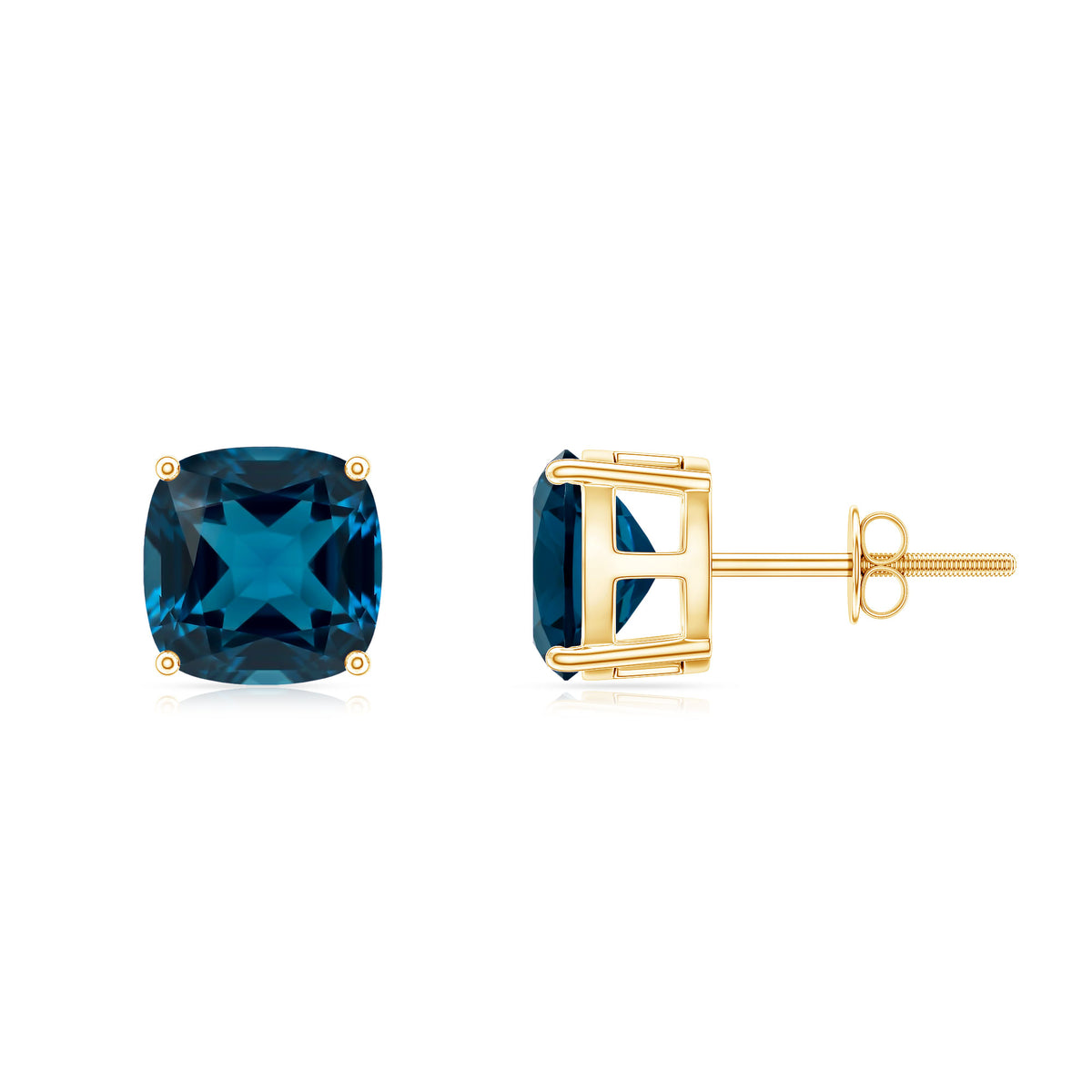 5.68 Carat Cushion Cut London Blue Topaz Stud Earrings AAA - Rosec Jewels