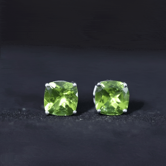 Genuine Cushion Cut Peridot Solitaire Stud Earrings With Certificate AAA - Rosec Jewels