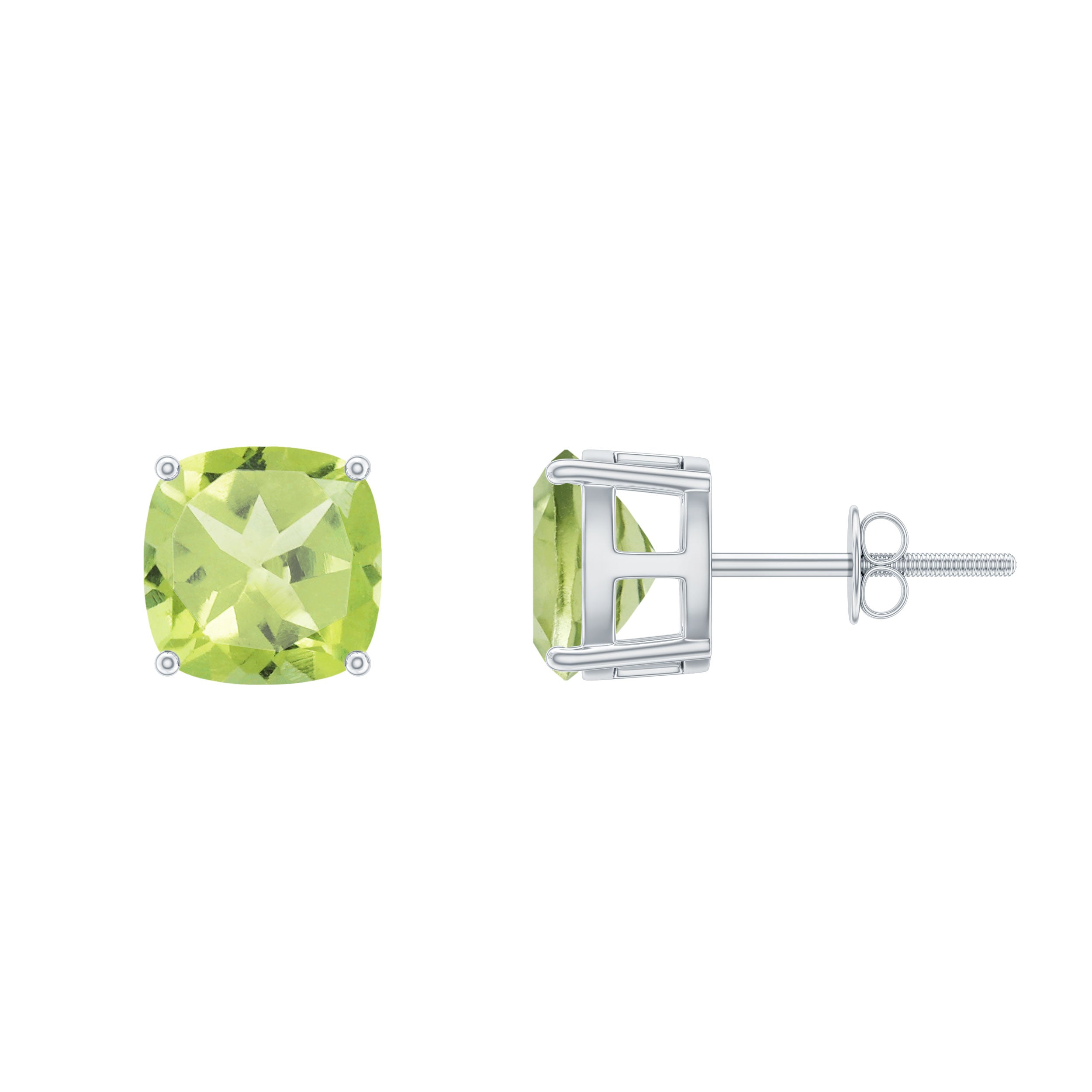 Genuine Cushion Cut Peridot Solitaire Stud Earrings With Certificate AAA - Rosec Jewels