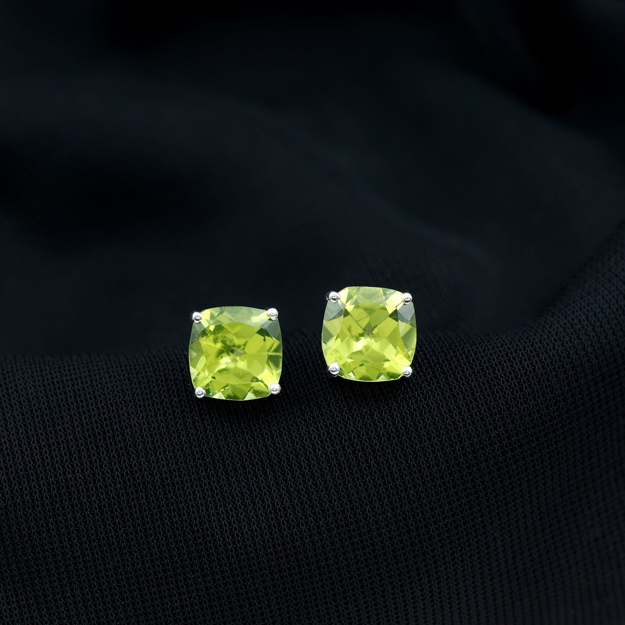 Genuine Cushion Cut Peridot Solitaire Stud Earrings With Certificate AAA - Rosec Jewels