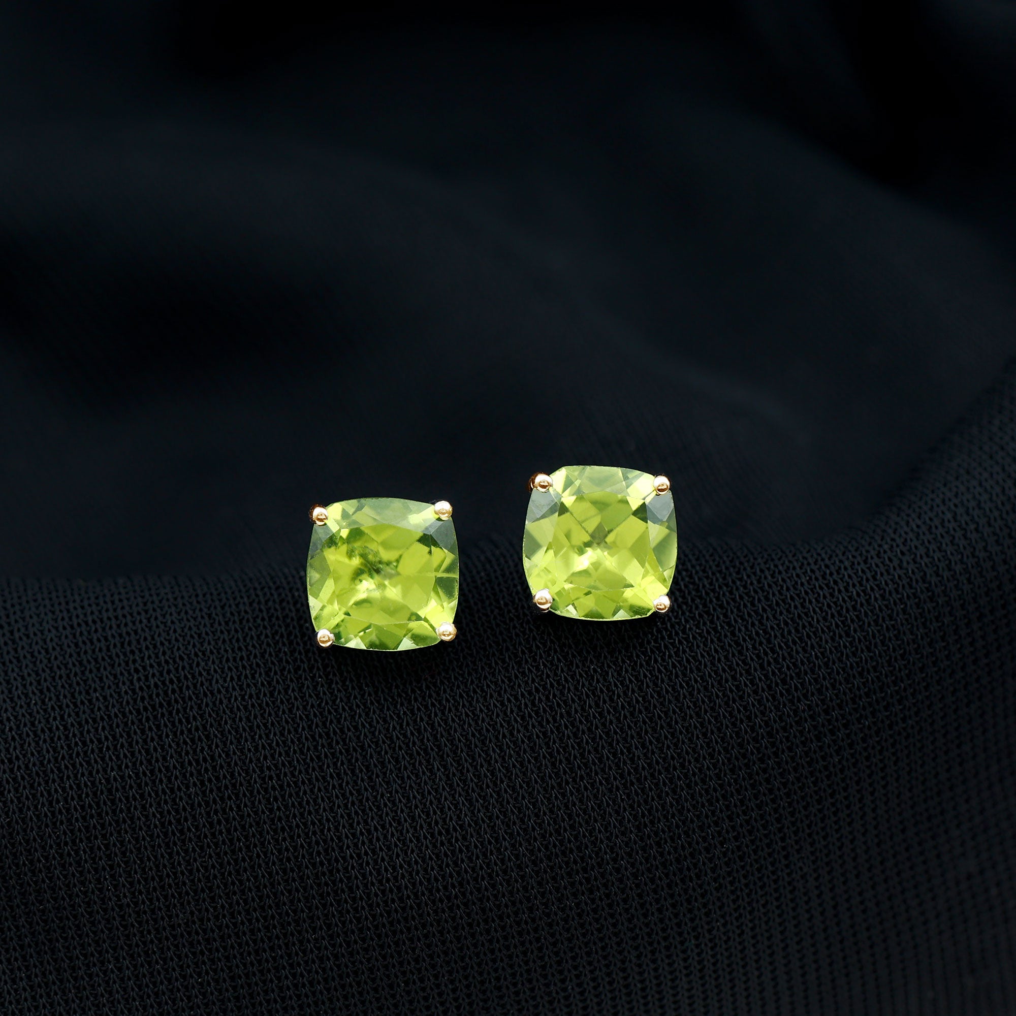 Genuine Cushion Cut Peridot Solitaire Stud Earrings With Certificate AAA - Rosec Jewels