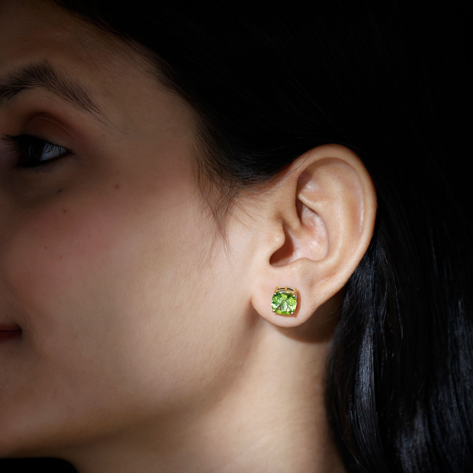 Genuine Cushion Cut Peridot Solitaire Stud Earrings With Certificate AAA - Rosec Jewels