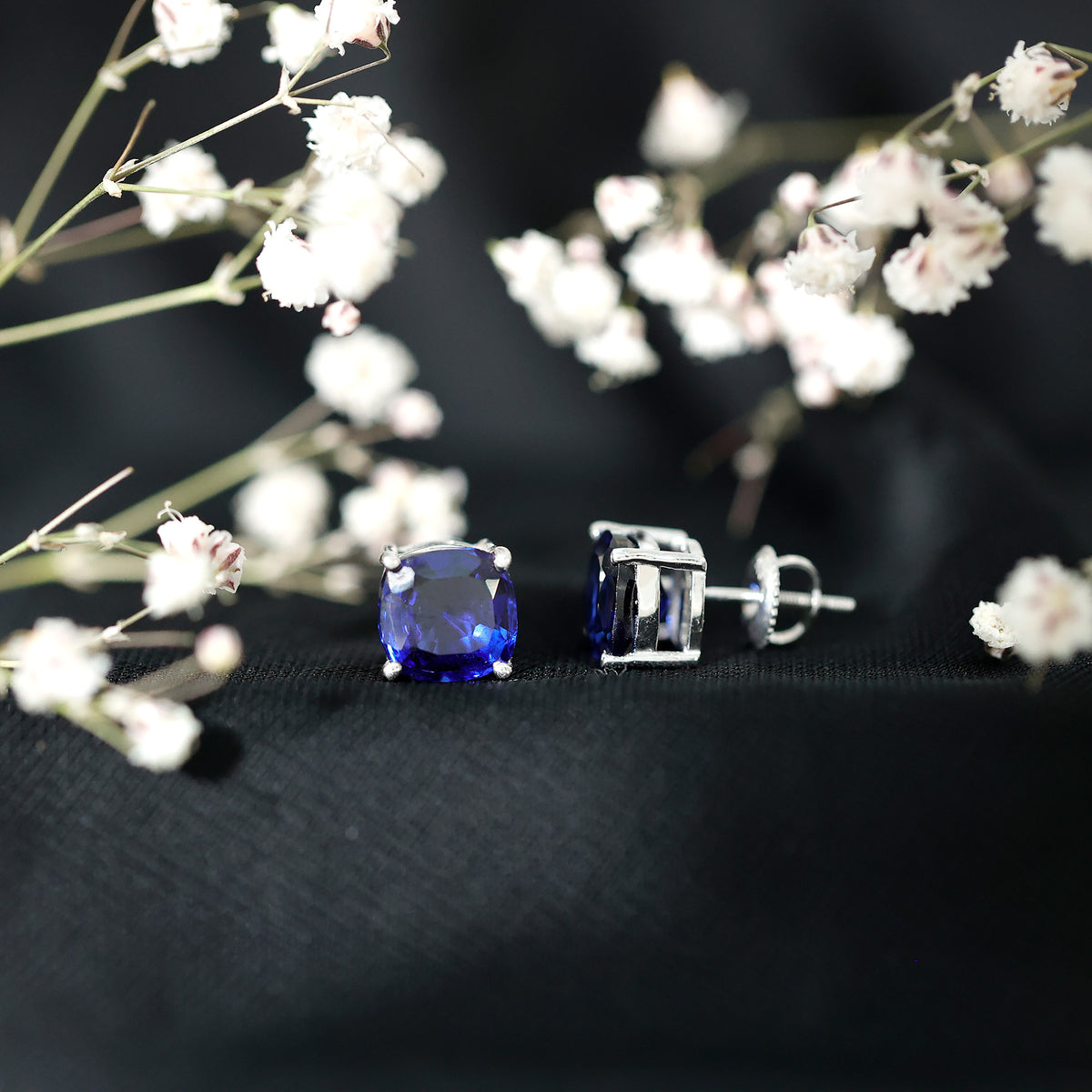 5.5 Carat Lab Grown Blue Sapphire Solitaire Stud Earring With Certificate AAAA - Rosec Jewels