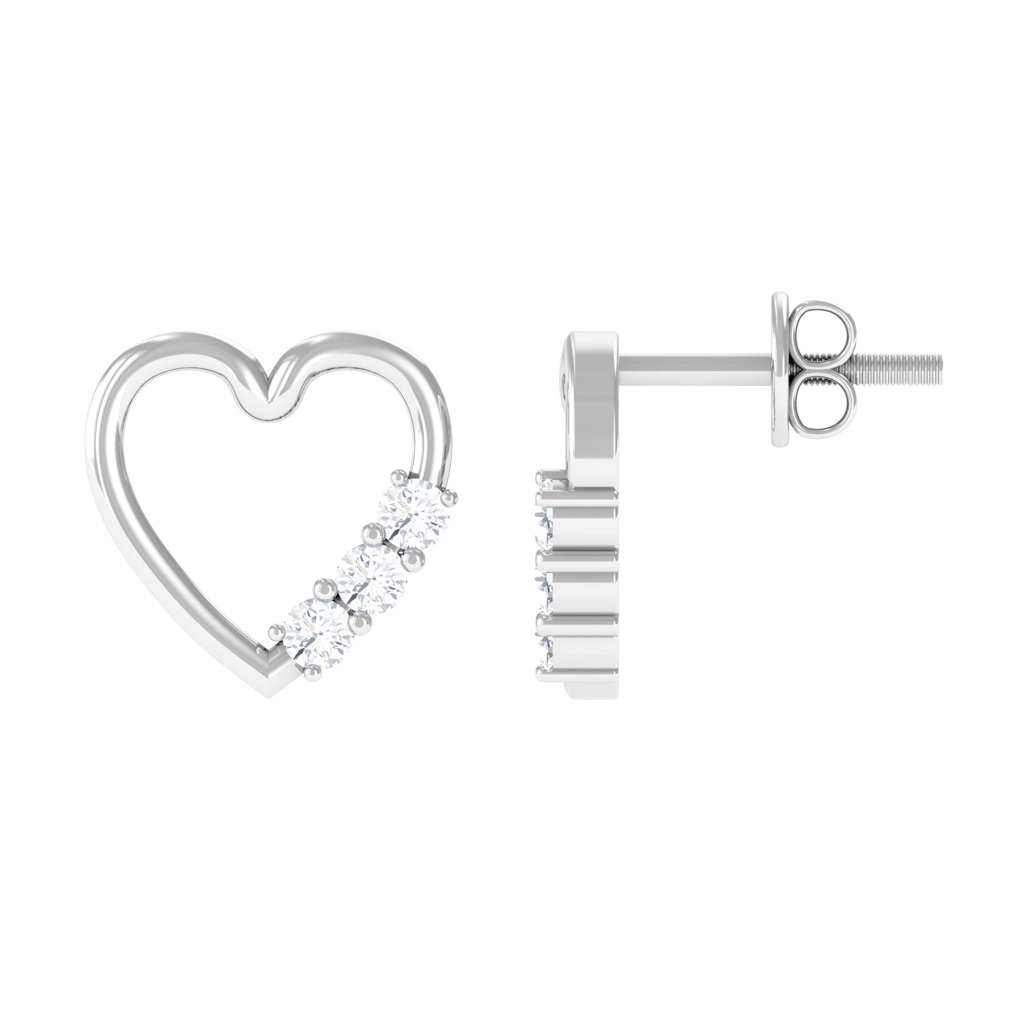Diamond Heart Shape Stud Earring for Women Natural - ( HI-SI ) - Rosec Jewels