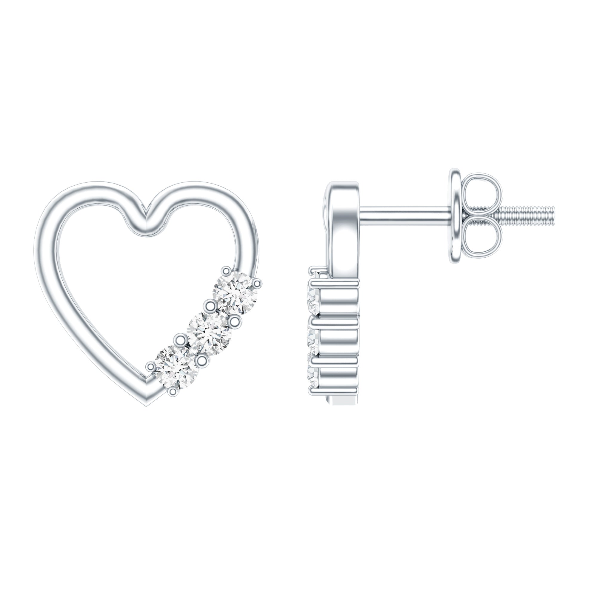 Diamond Heart Shape Stud Earring for Women Natural - ( HI-SI ) - Rosec Jewels