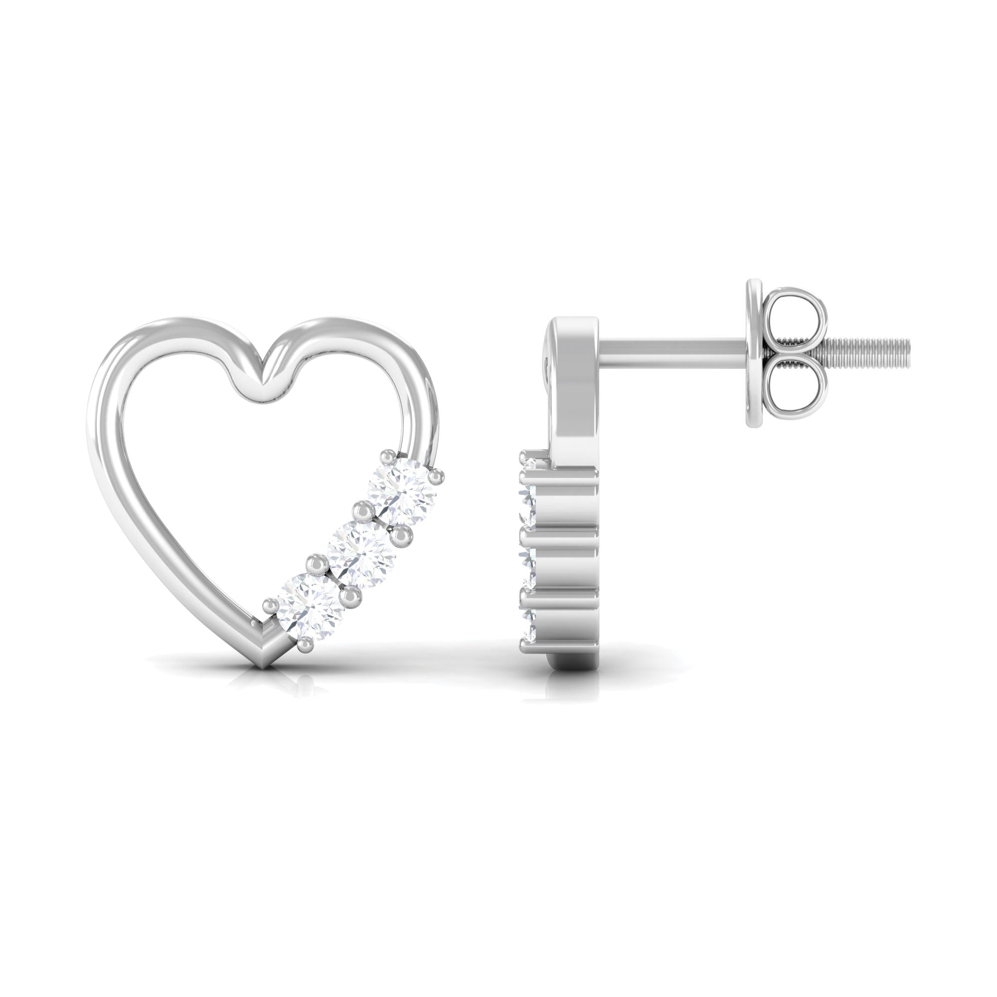 Rosec Jewels-Three Stone Diamond Gold Heart Stud Earring for Women