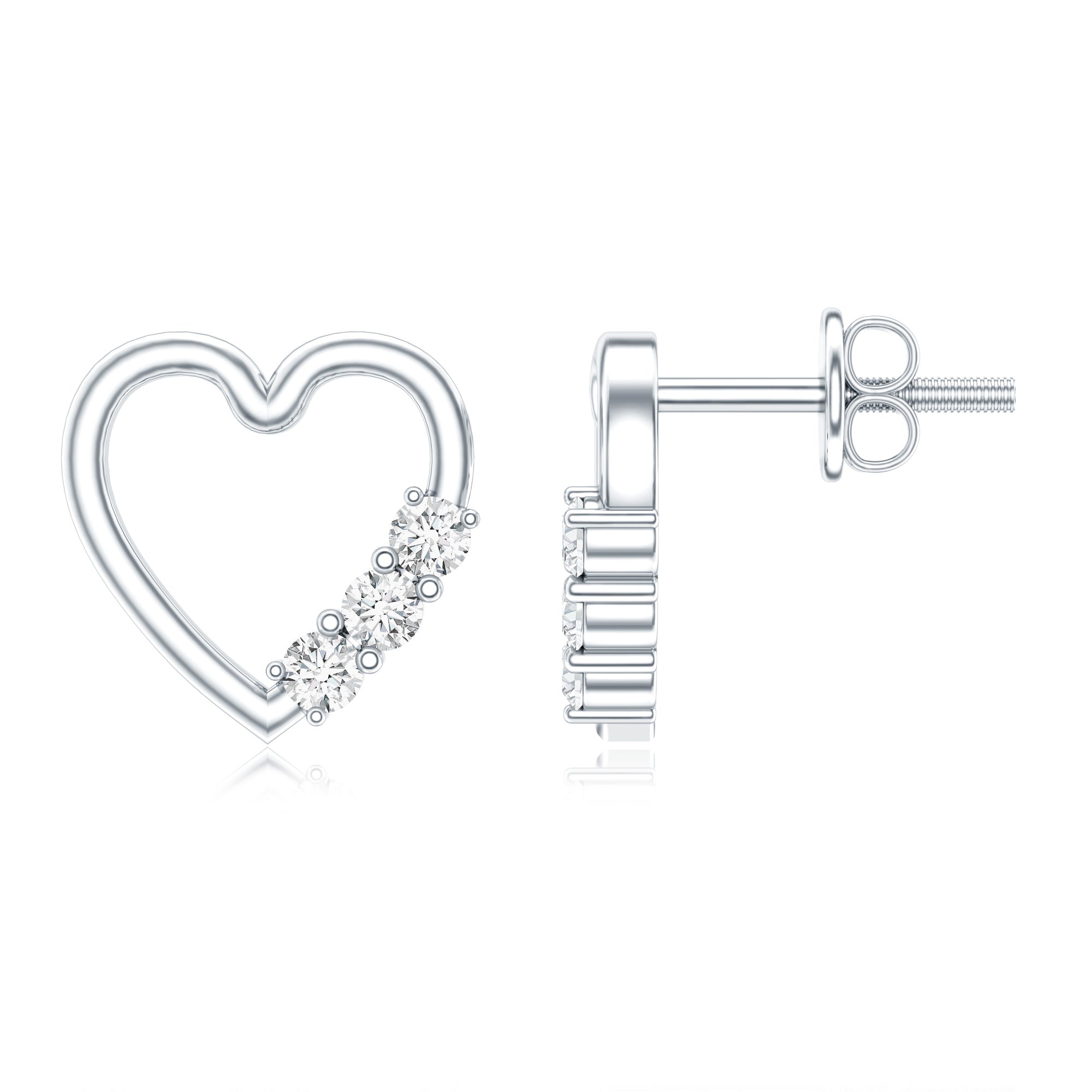 Diamond Heart Shape Stud Earring for Women Natural - ( HI-SI ) - Rosec Jewels