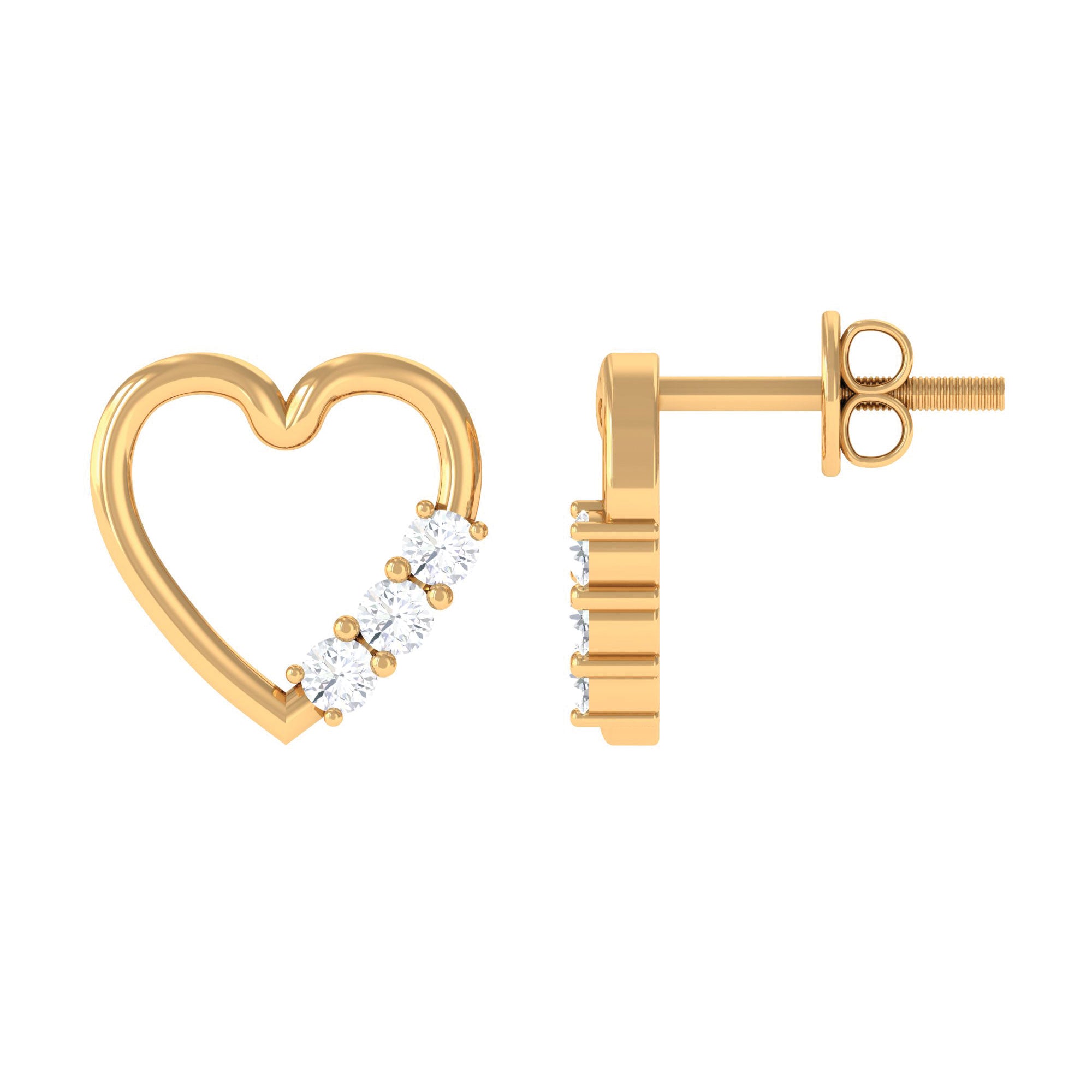 Rosec Jewels-Three Stone Diamond Gold Heart Stud Earring for Women