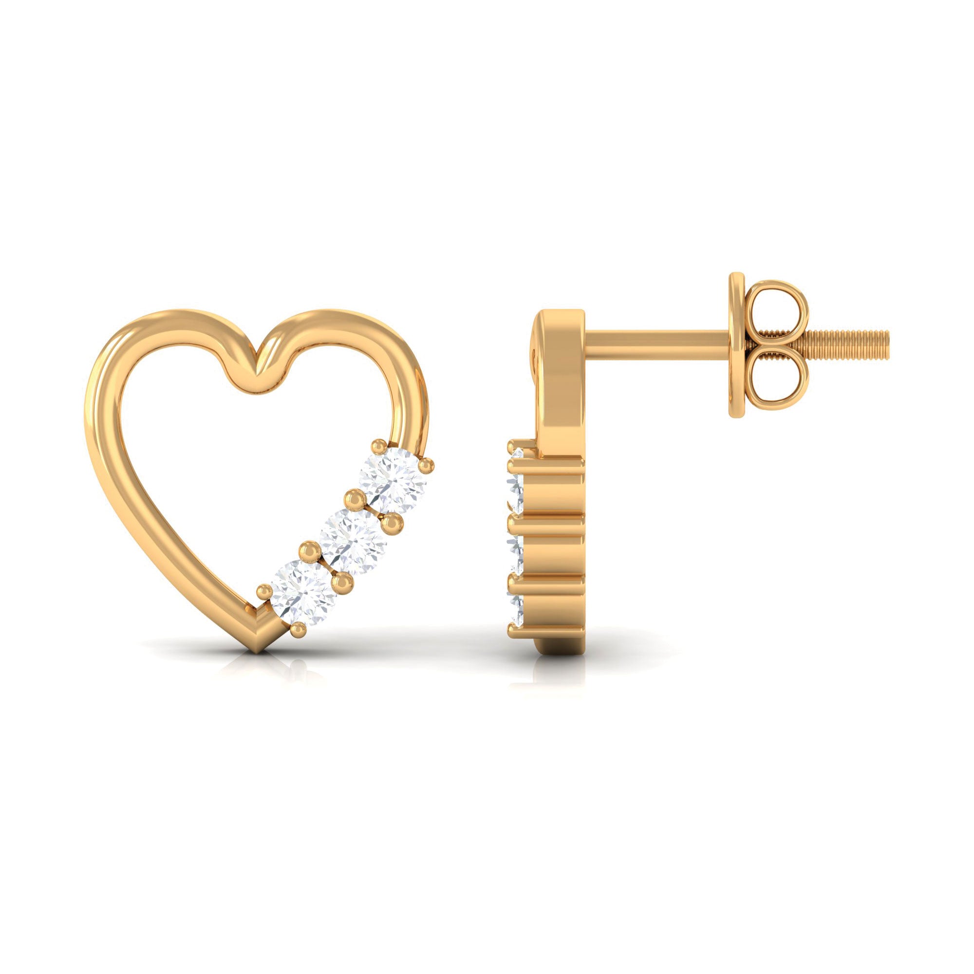 Rosec Jewels-Three Stone Diamond Gold Heart Stud Earring for Women