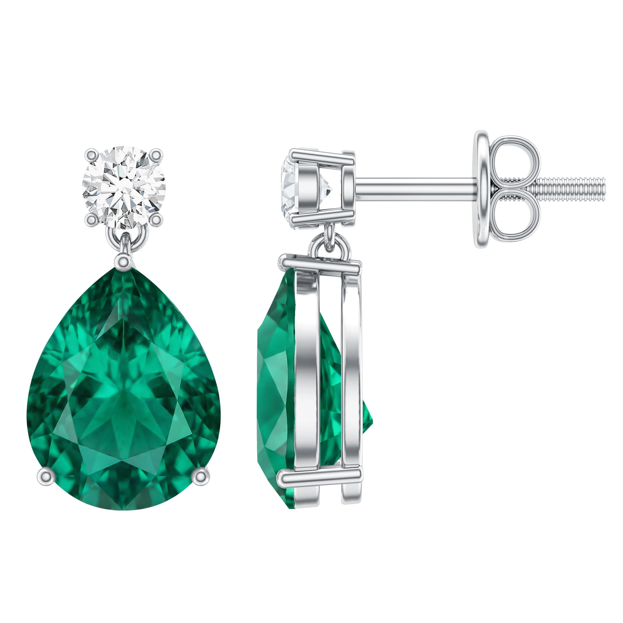 3.4 Carat Pear Cut Lab Created Emerald and Diamond Teardrop Earrings AAAA - Rosec Jewels