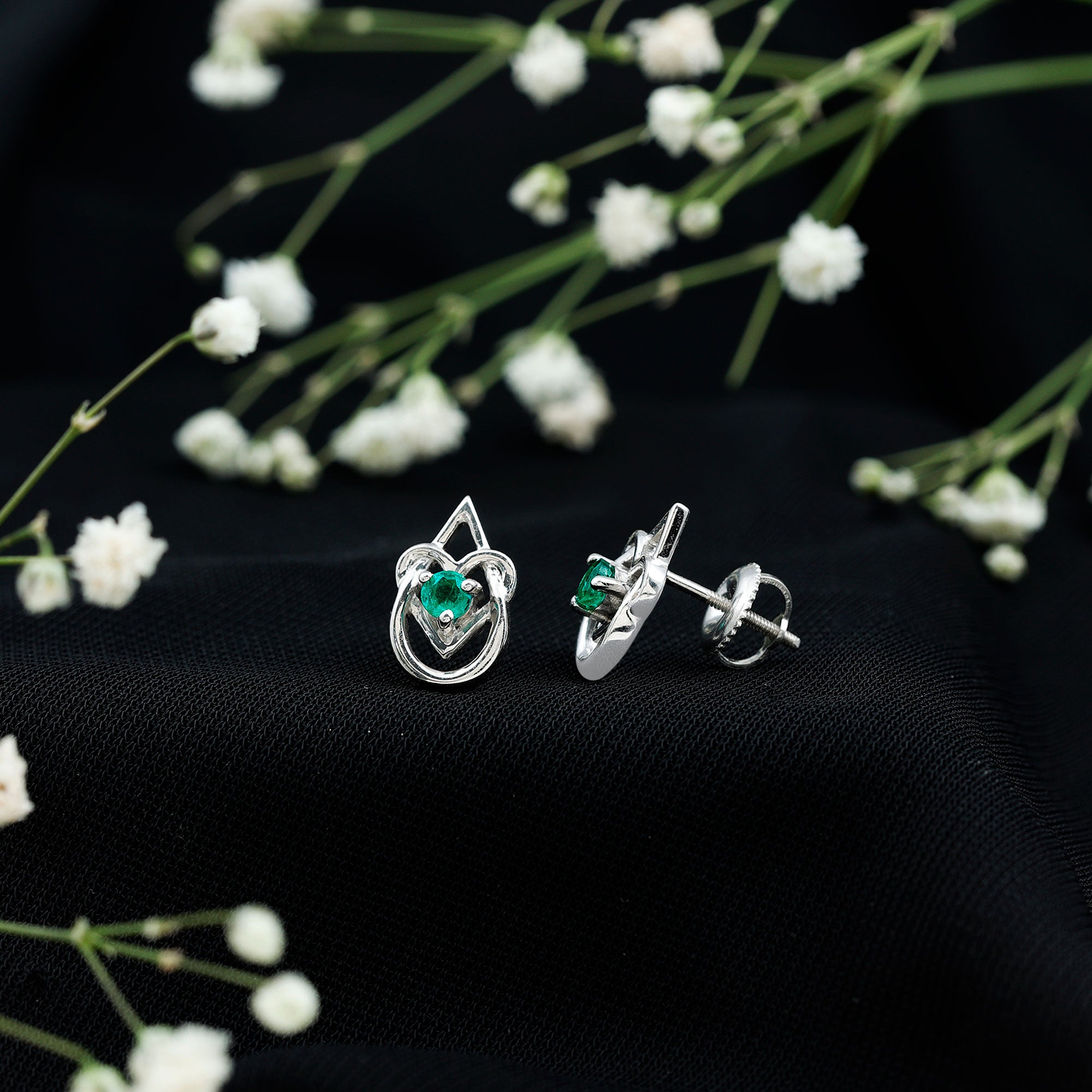 Real Emerald Teardrop and Heart Stud Earrings AAA - Rosec Jewels