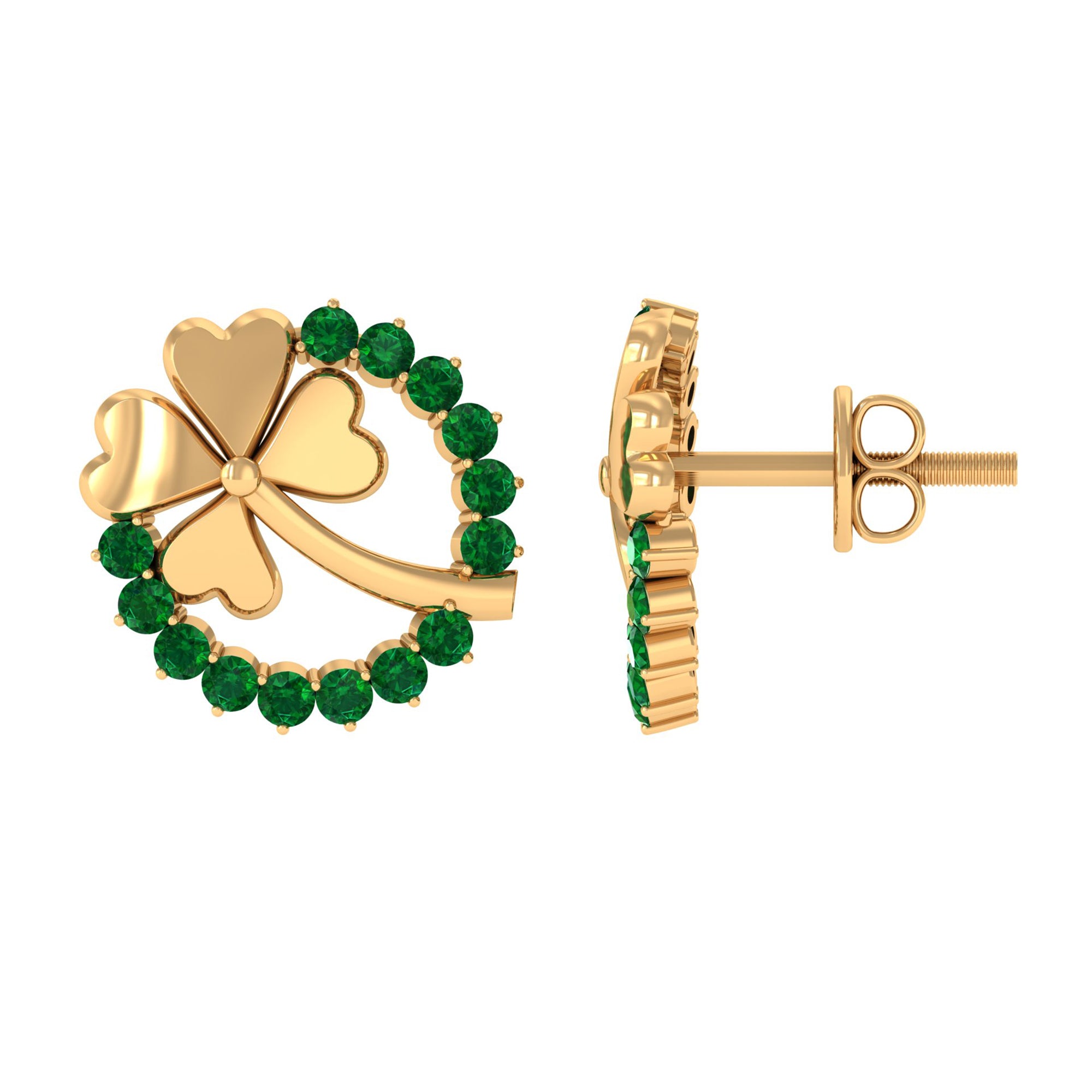 Genuine Emerald Clover Stud Earrings for Women AAA - Rosec Jewels