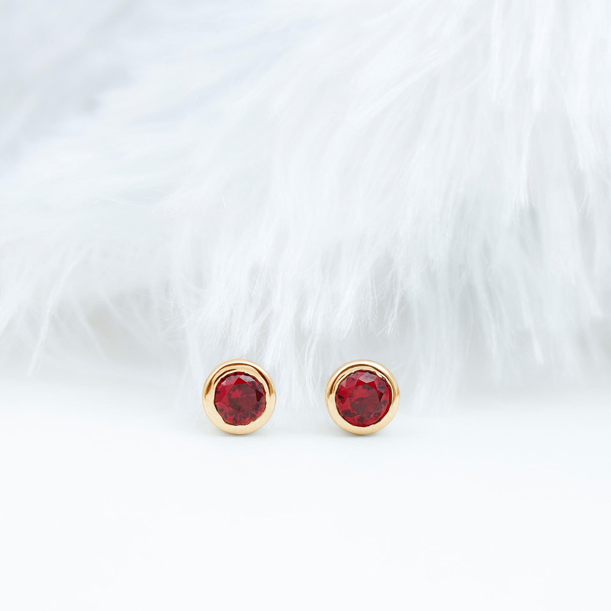 Minimalist Lab Grown Ruby Stud Earrings in Bezel Setting AAAA - Rosec Jewels
