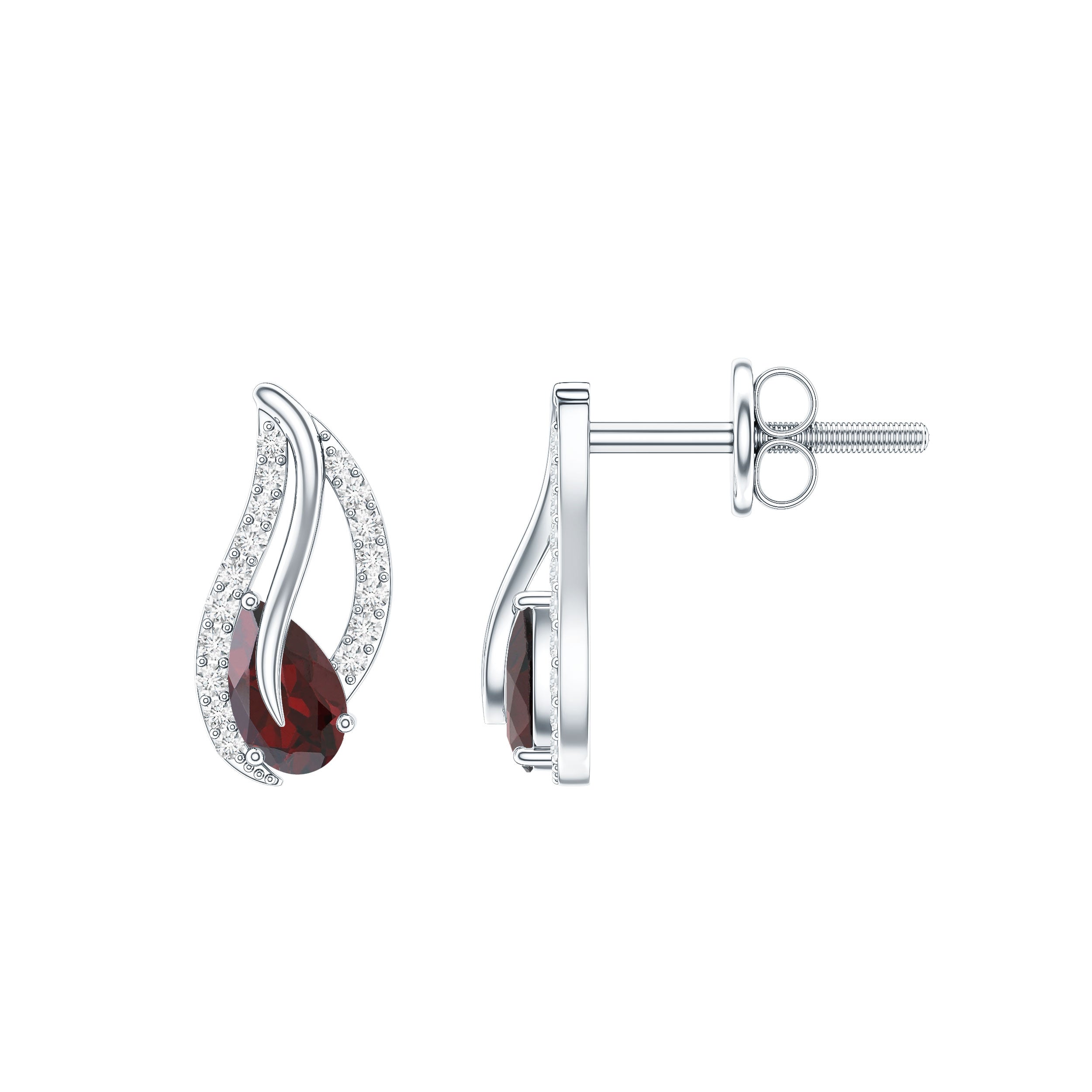 Pear Shape Garnet and Diamond Leaf Stud Earrings AAA - Rosec Jewels