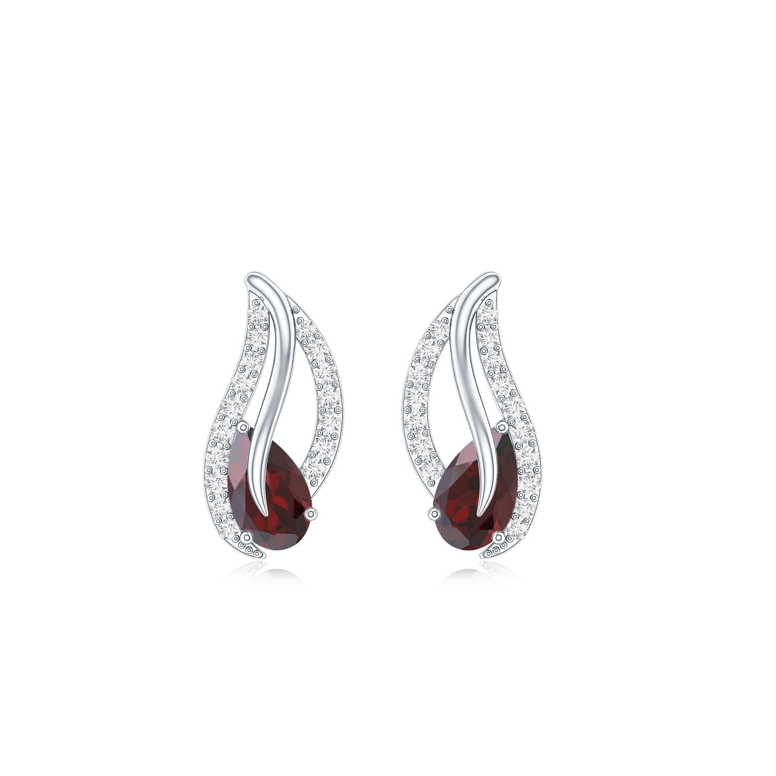 Pear Shape Garnet and Diamond Leaf Stud Earrings AAA - Rosec Jewels