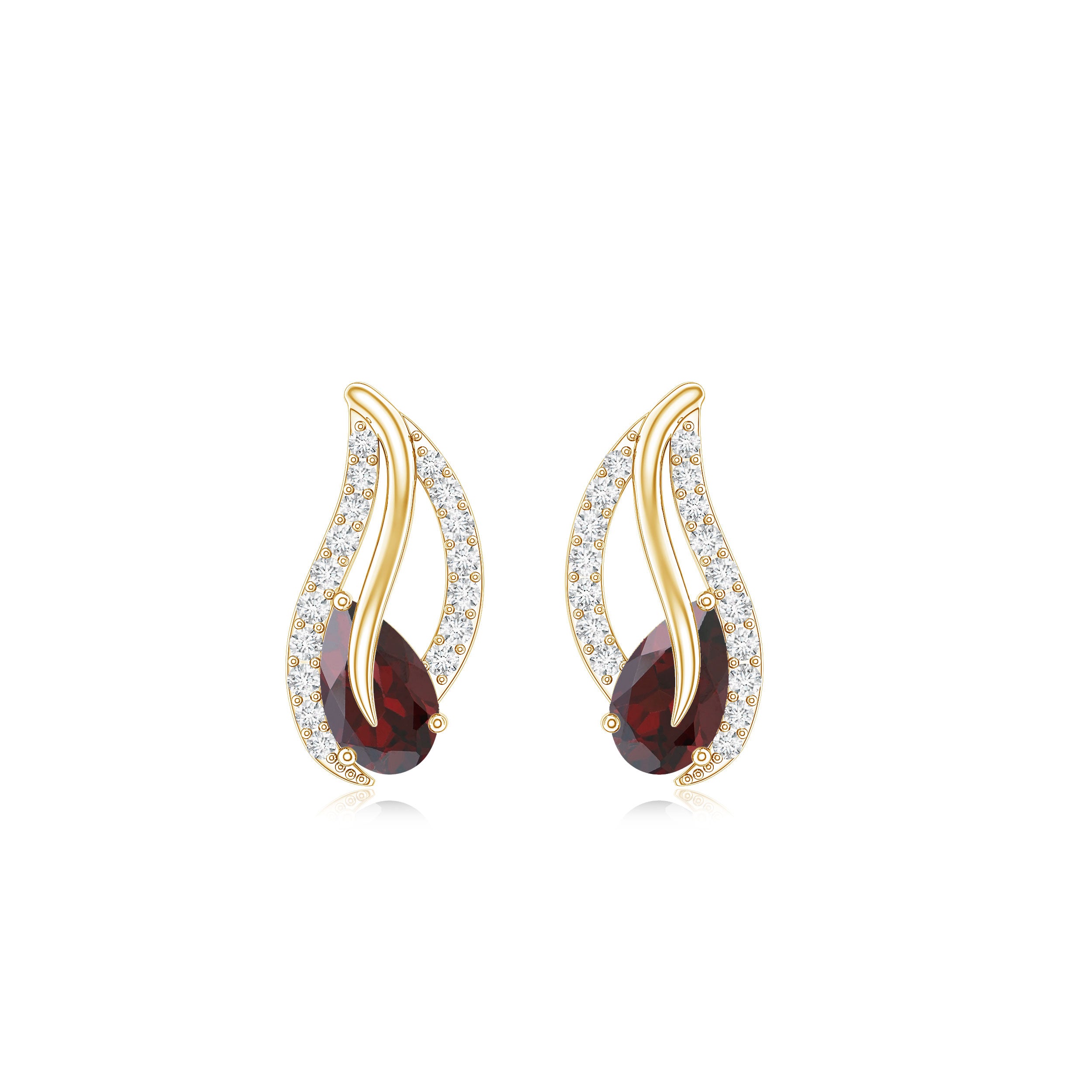 Pear Shape Garnet and Diamond Leaf Stud Earrings AAA - Rosec Jewels