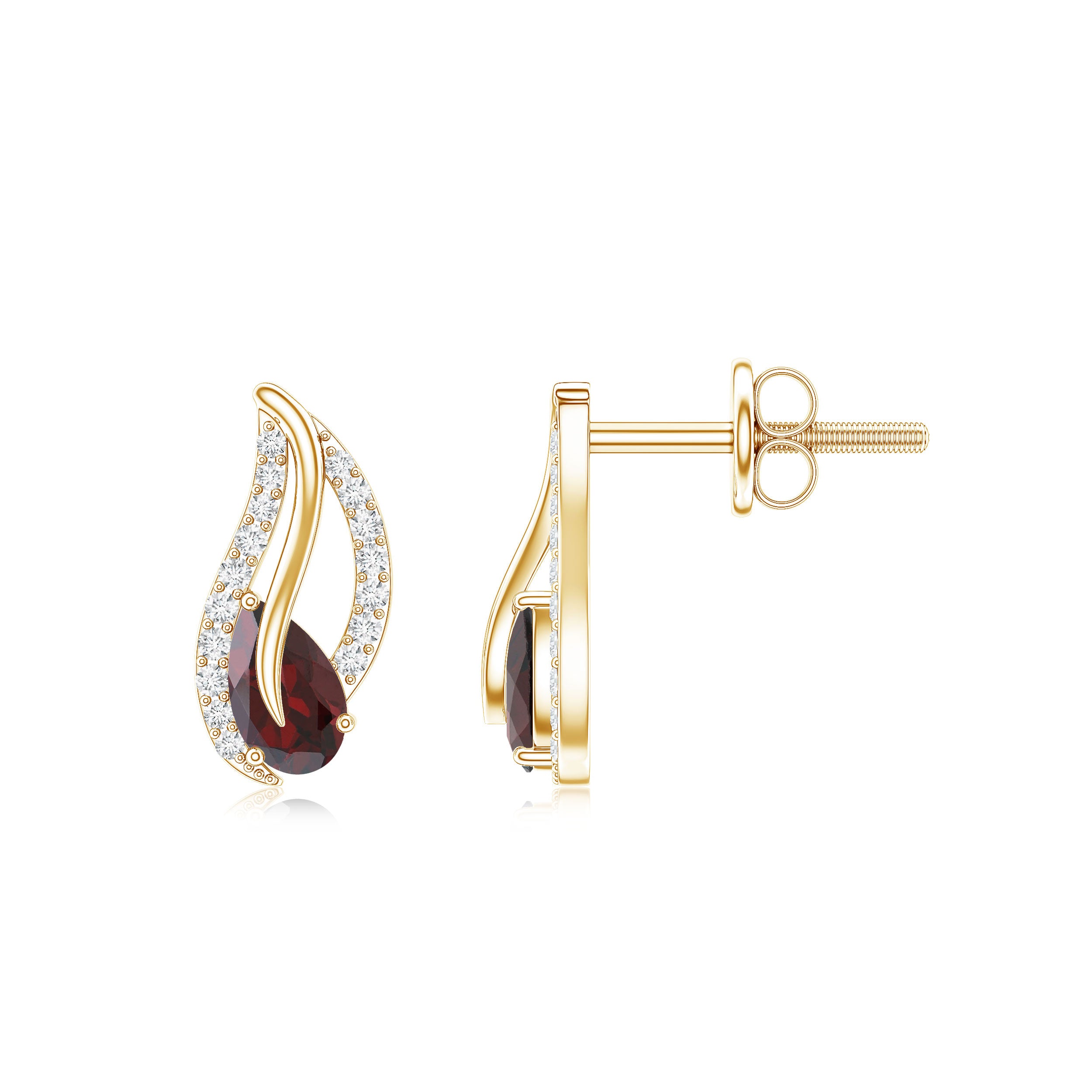 Pear Shape Garnet and Diamond Leaf Stud Earrings AAA - Rosec Jewels