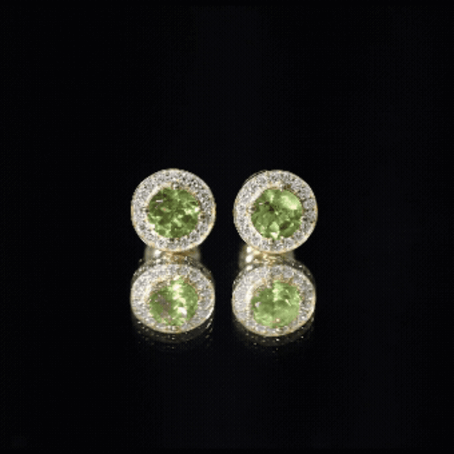 Natural 1.5 Carat Peridot Stud Earrings with Diamond Halo AAA 14K Yellow Gold Plated Silver - Rosec Jewels