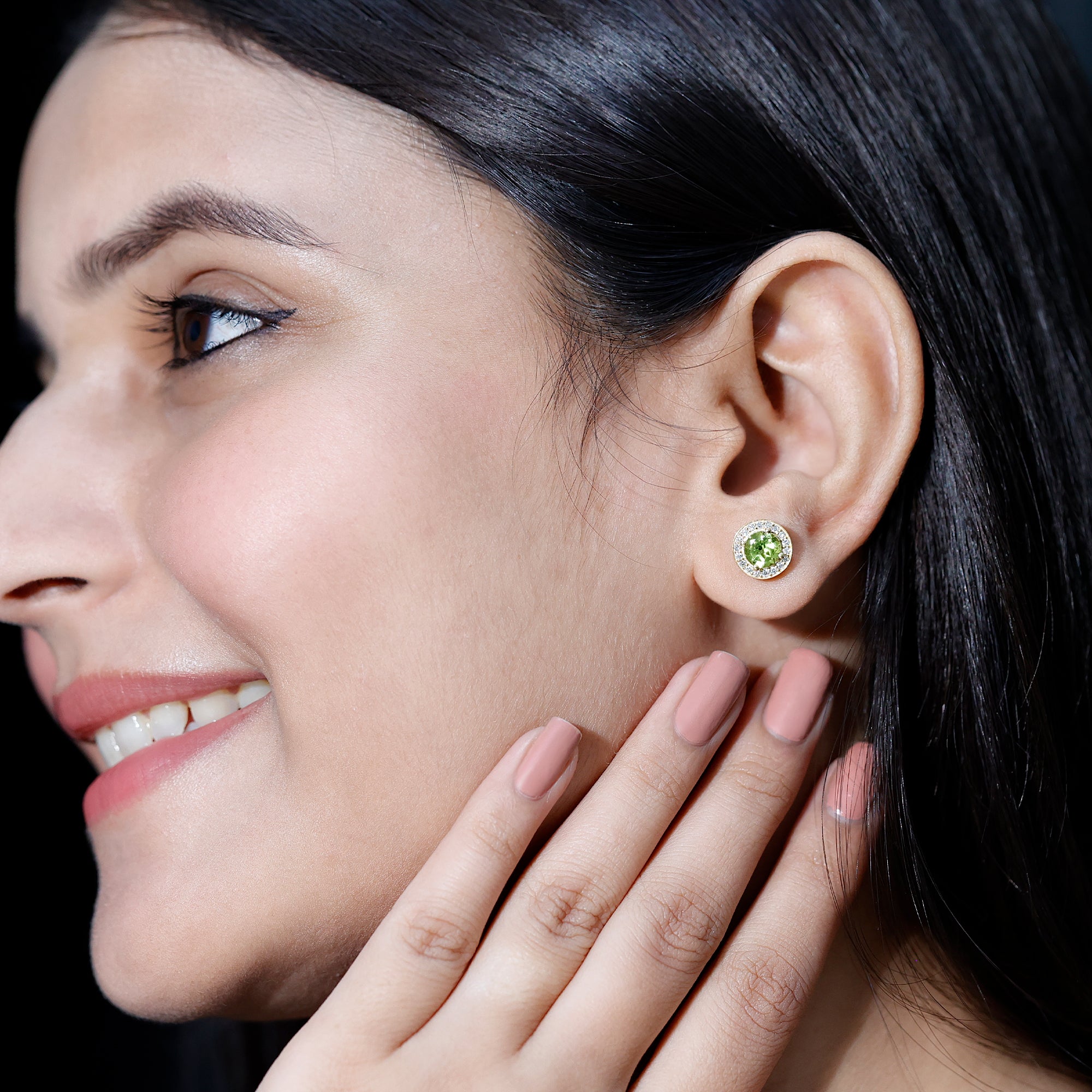 Natural 1.5 Carat Peridot Stud Earrings with Diamond Halo AAA 14K Yellow Gold Plated Silver - Rosec Jewels