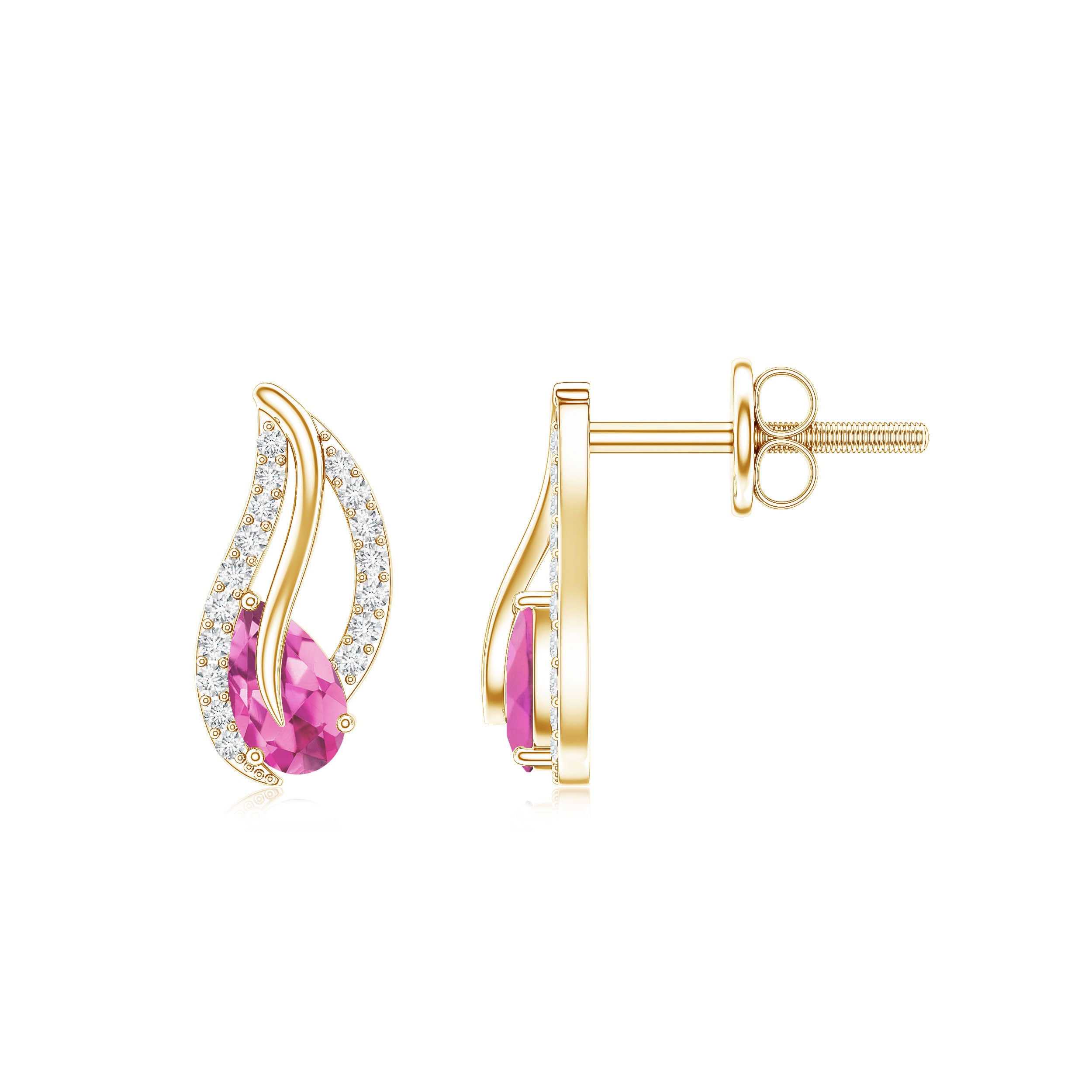 Natural Pink Tourmaline Leaf Earrings with Diamond AAA - Rosec Jewels
