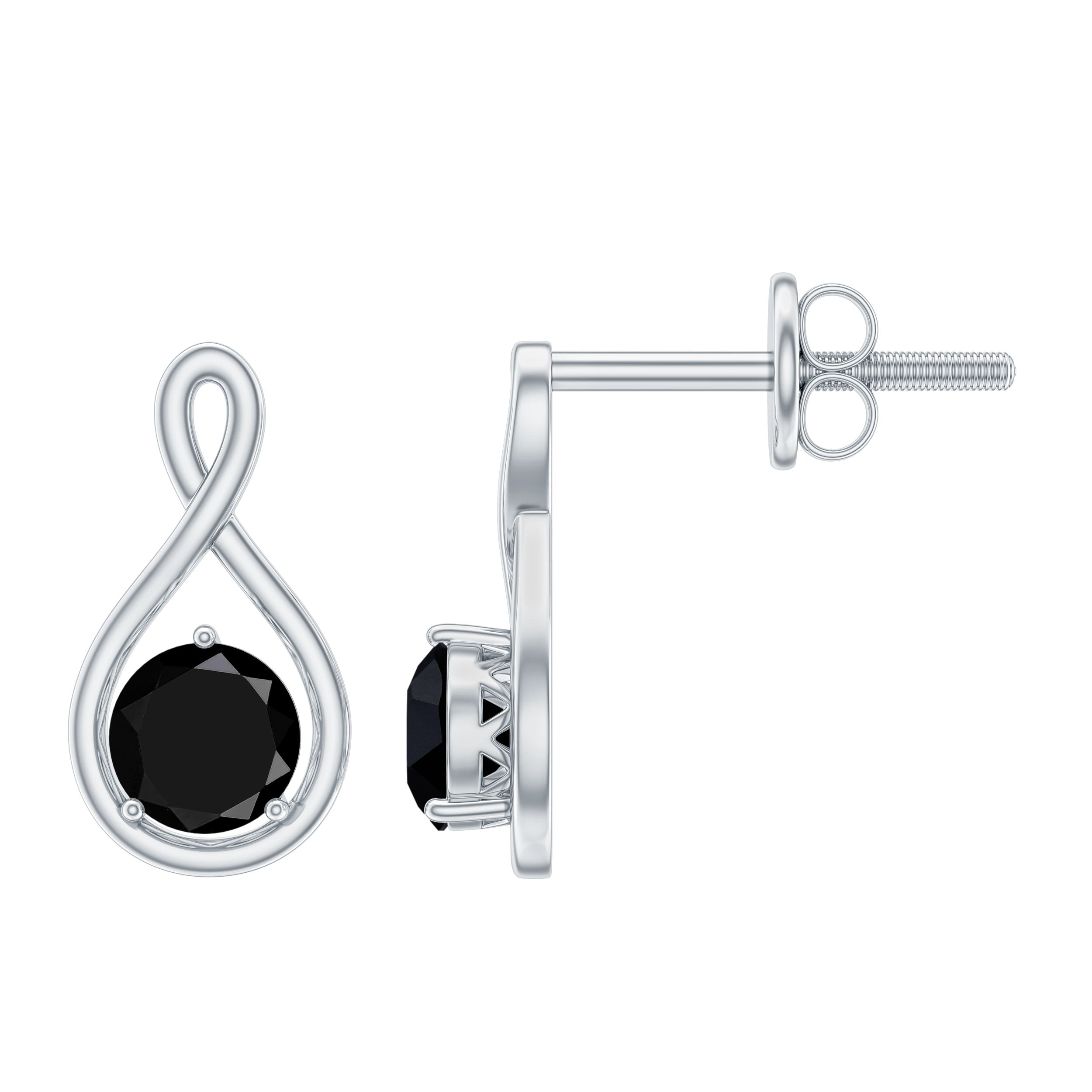Certified Natural Black Onyx Infinity Earrings with Screw Back AAA - Rosec Jewels