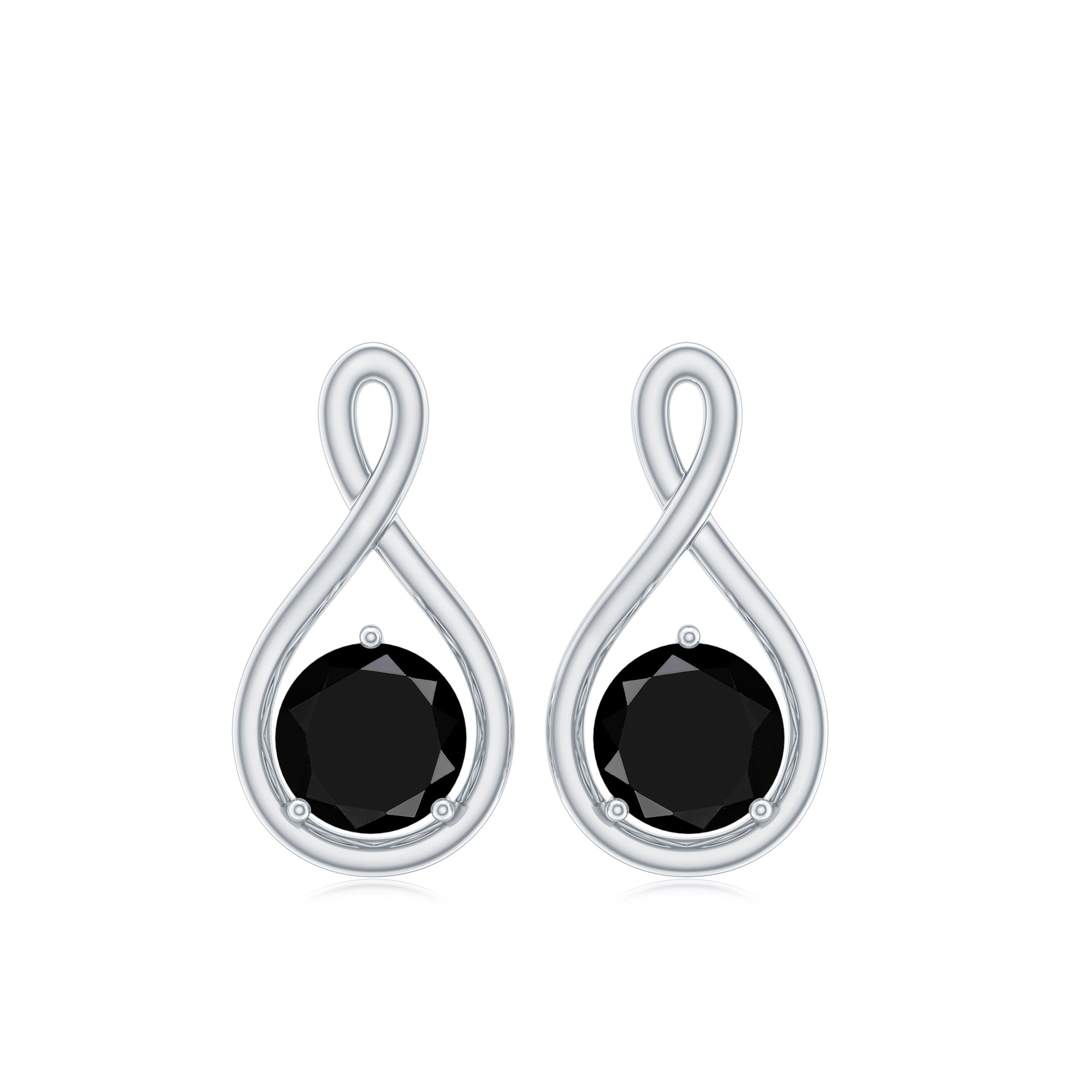 Certified Natural Black Onyx Infinity Earrings with Screw Back AAA - Rosec Jewels