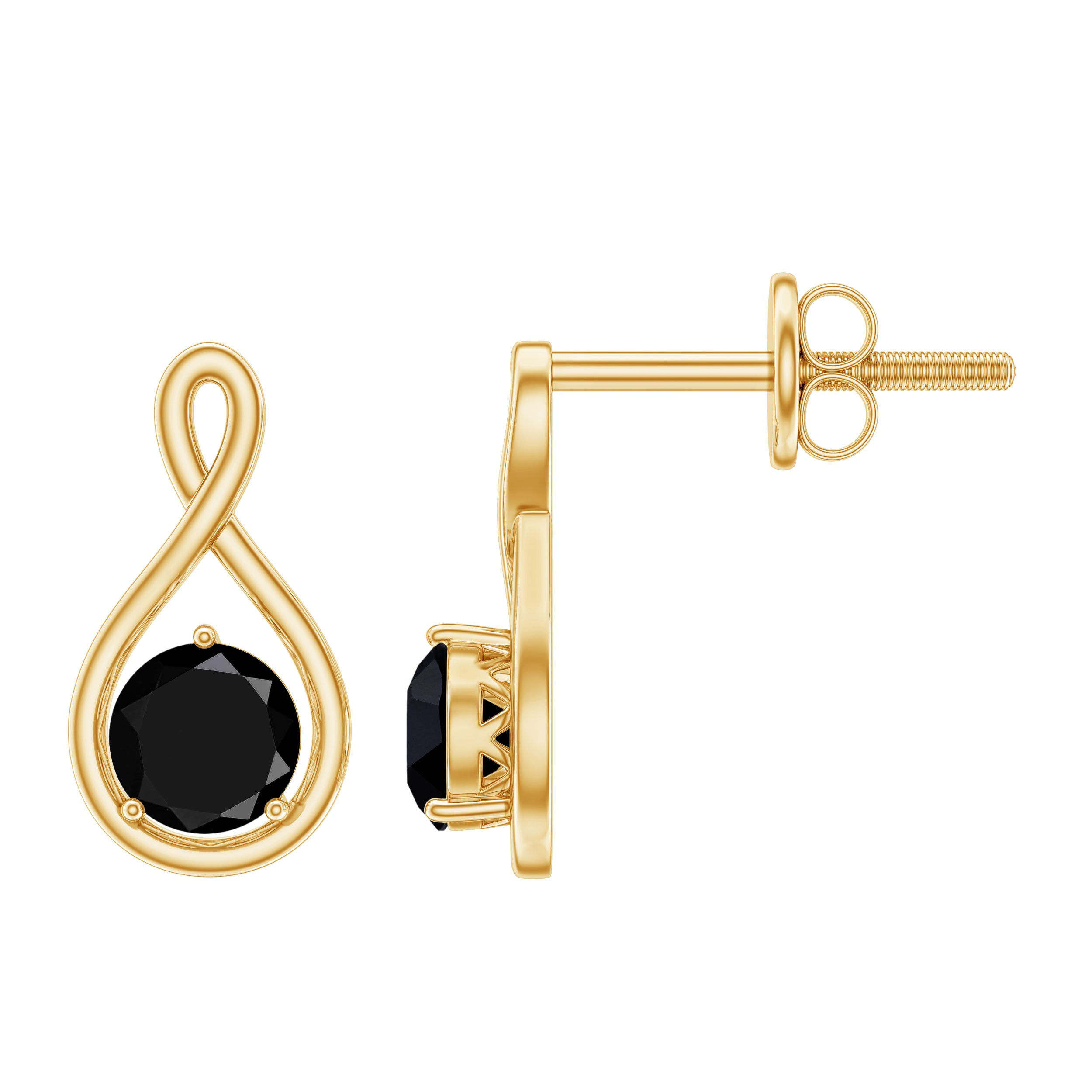 Certified Natural Black Onyx Infinity Earrings with Screw Back AAA - Rosec Jewels