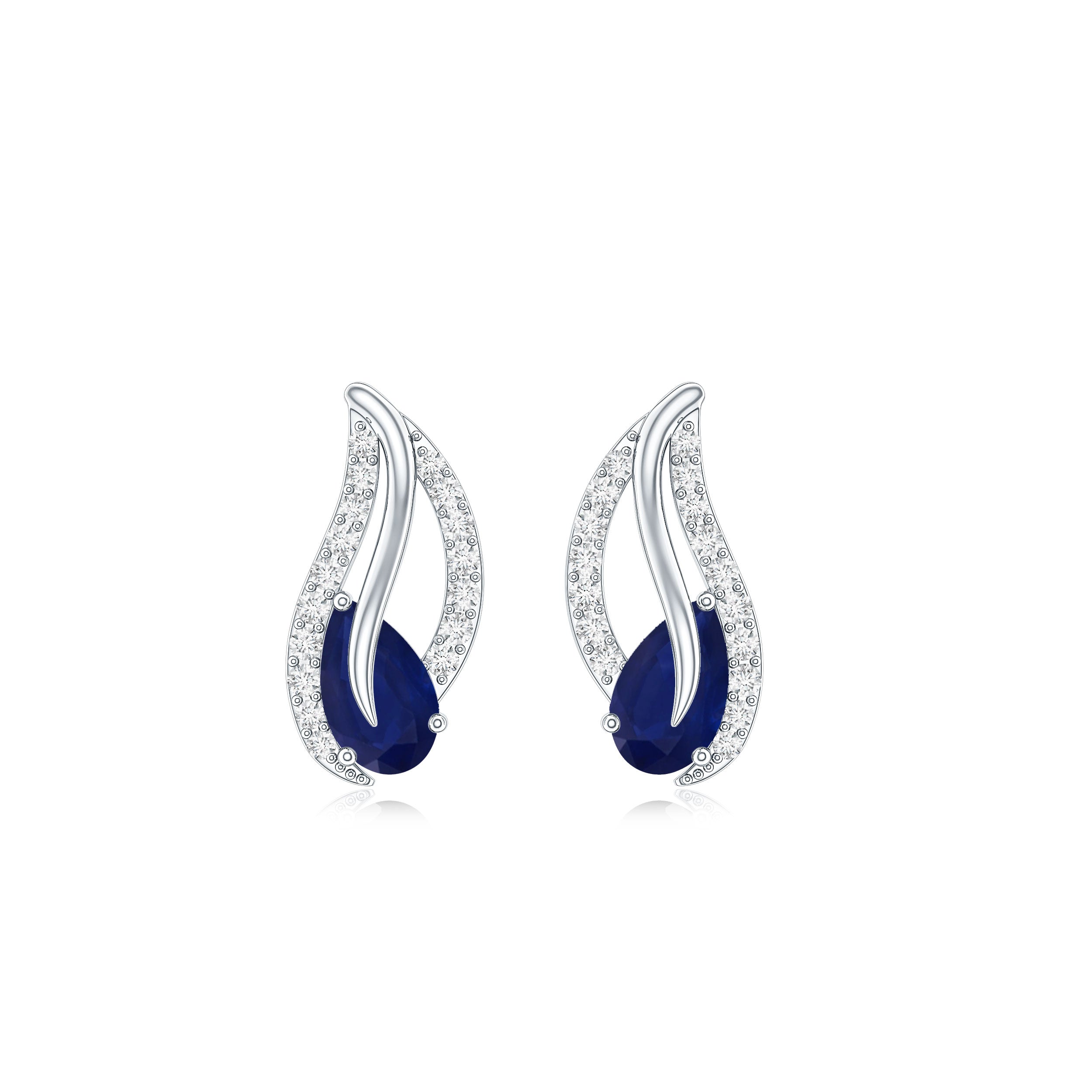 Nature Inspired Blue Sapphire Diamond Leaf Earrings AAA - Rosec Jewels