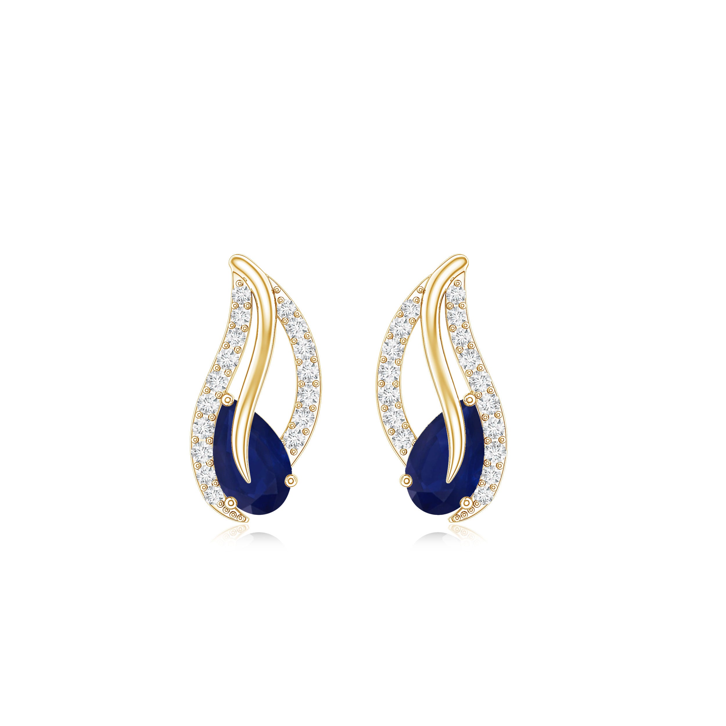 Nature Inspired Blue Sapphire Diamond Leaf Earrings AAA - Rosec Jewels