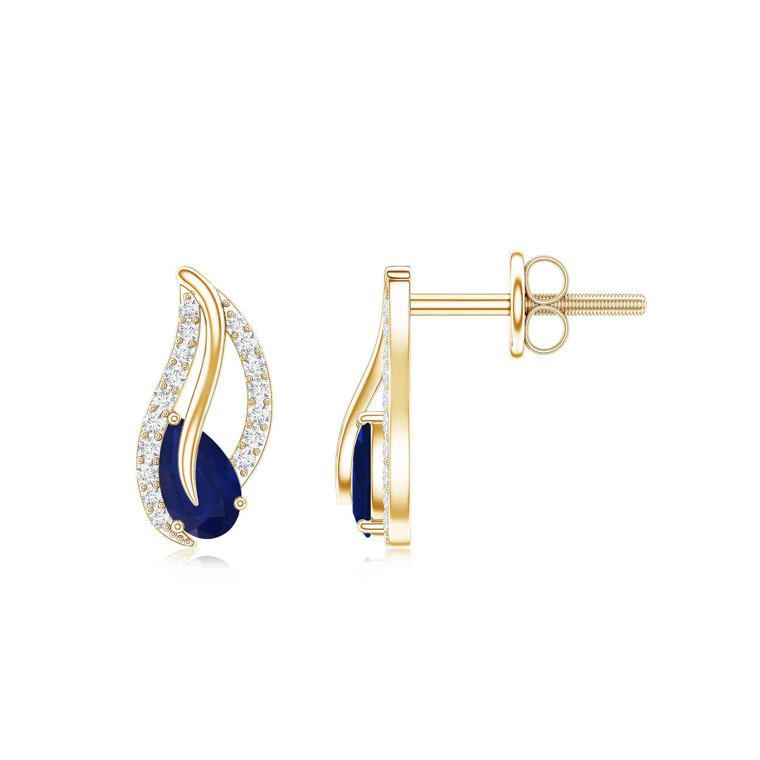 Nature Inspired Blue Sapphire Diamond Leaf Earrings AAA - Rosec Jewels
