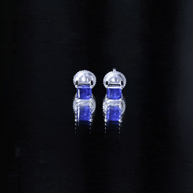 0.9 Carat Solitaire Blue Sapphire Princess Cut Stud Earrings AAA - Rosec Jewels