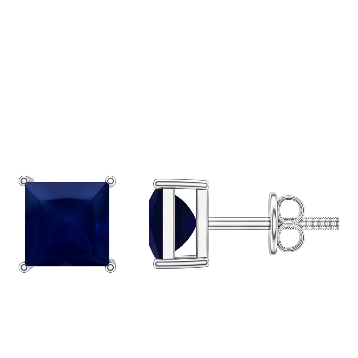 0.9 Carat Solitaire Blue Sapphire Princess Cut Stud Earrings AAA - Rosec Jewels