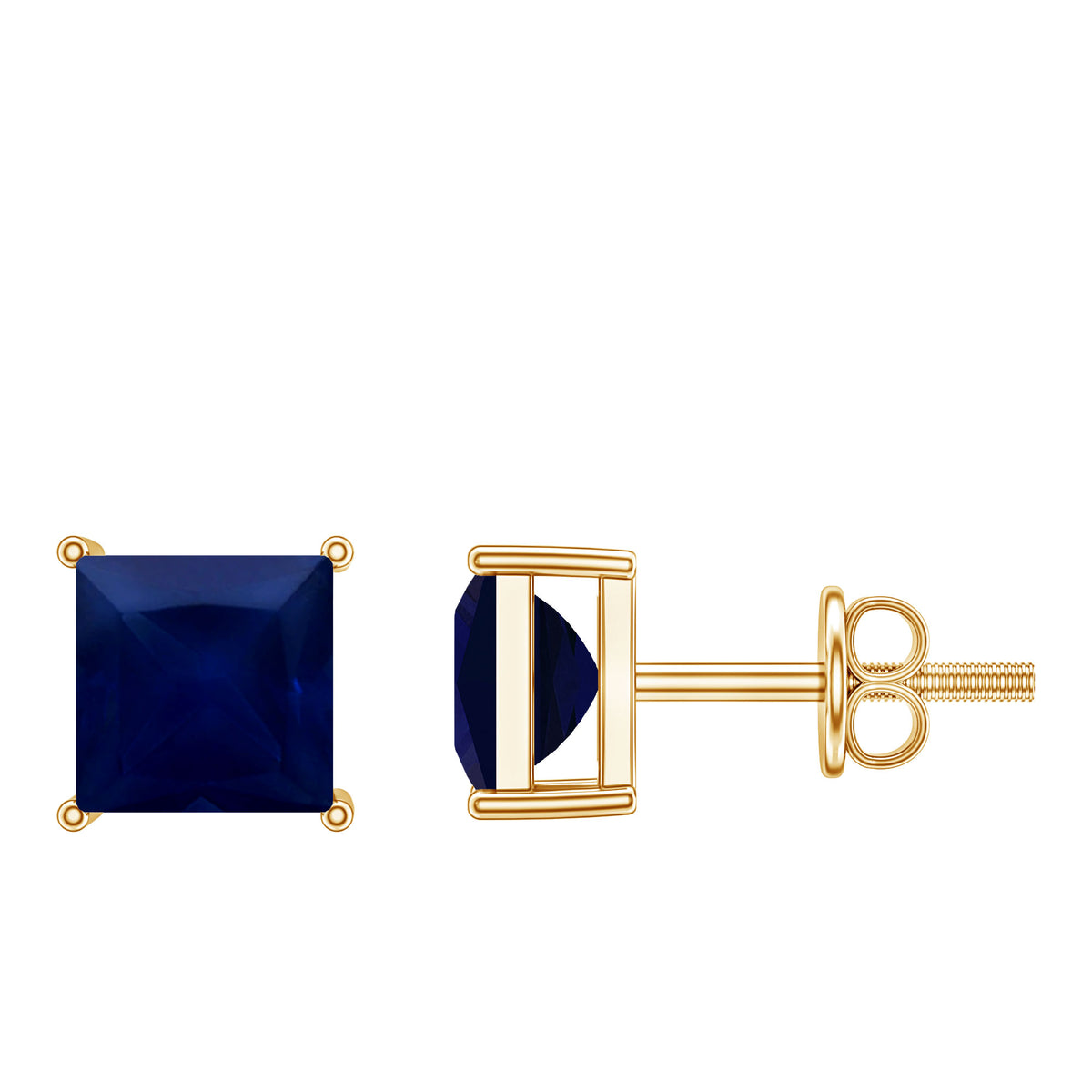 0.9 Carat Solitaire Blue Sapphire Princess Cut Stud Earrings AAA - Rosec Jewels