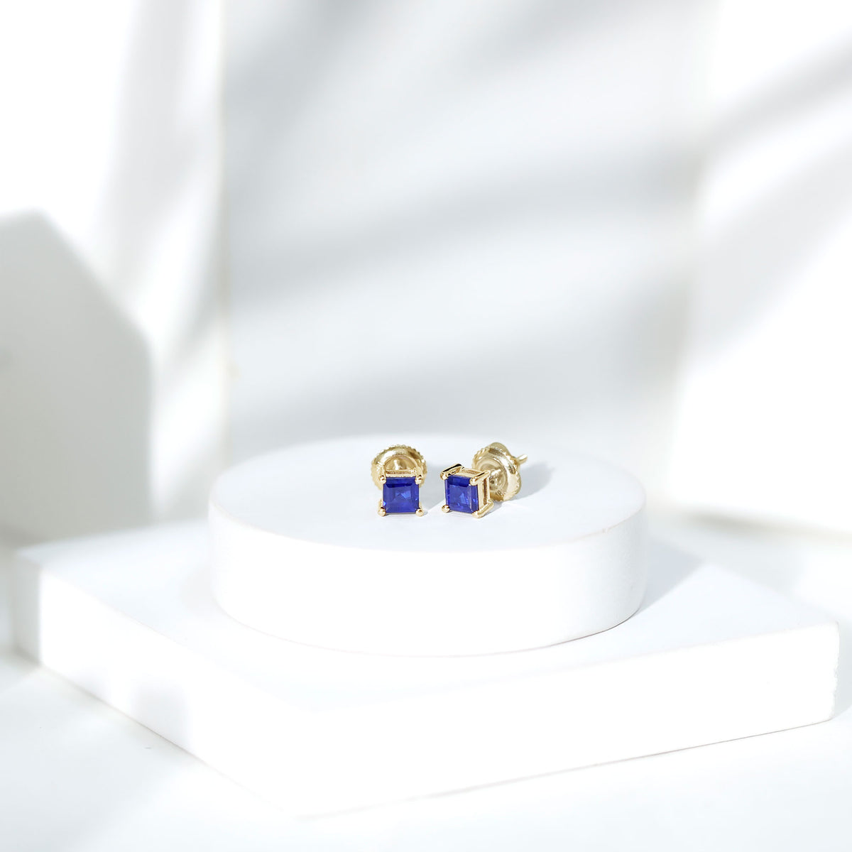 0.9 Carat Solitaire Blue Sapphire Princess Cut Stud Earrings AAA - Rosec Jewels