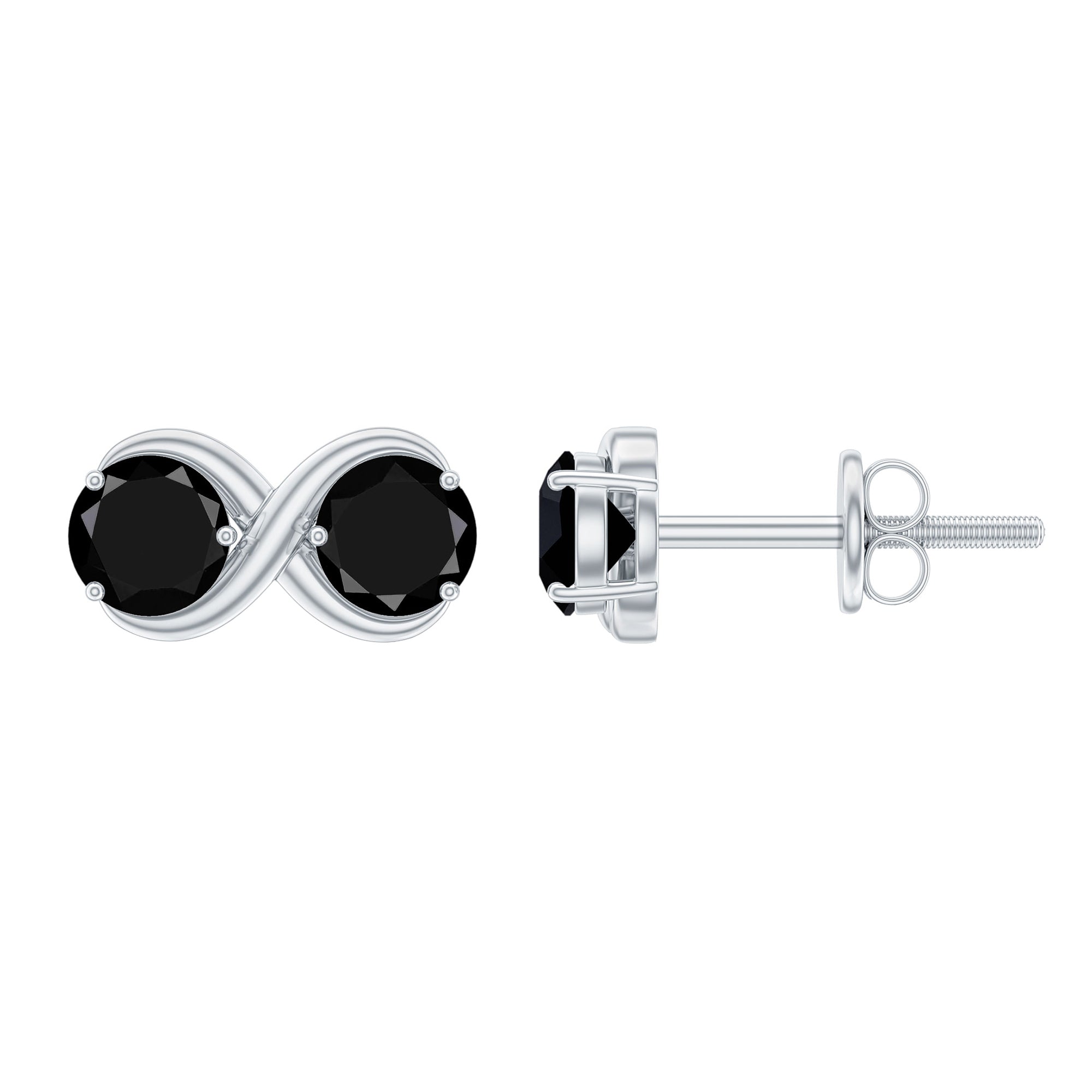 Genuine 1.8 Carat Black Spinel Two Stone Infinity Stud Earrings