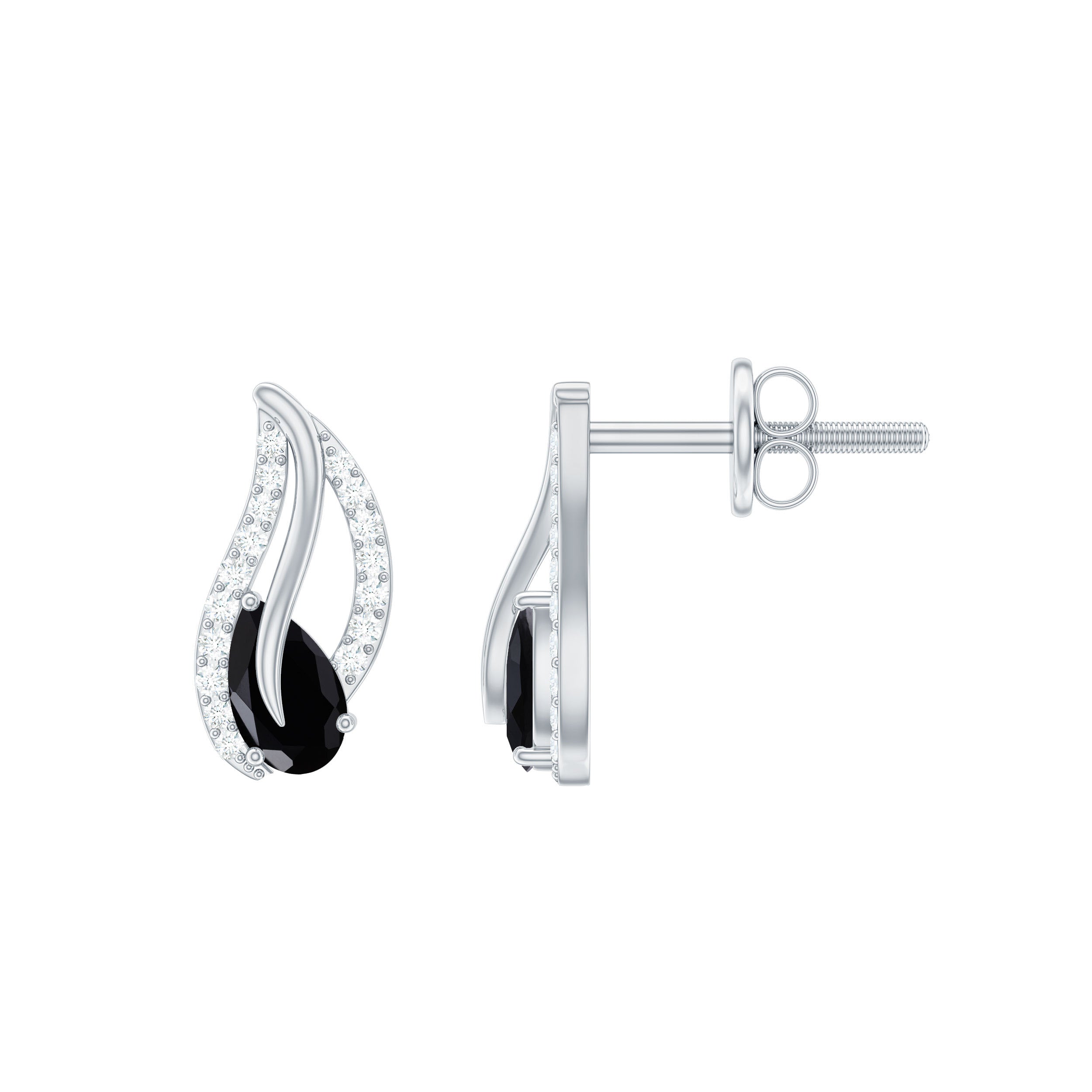 Genuine Pear Shape Black Onyx leaf Stud Earrings With Certificate AAA - Rosec Jewels
