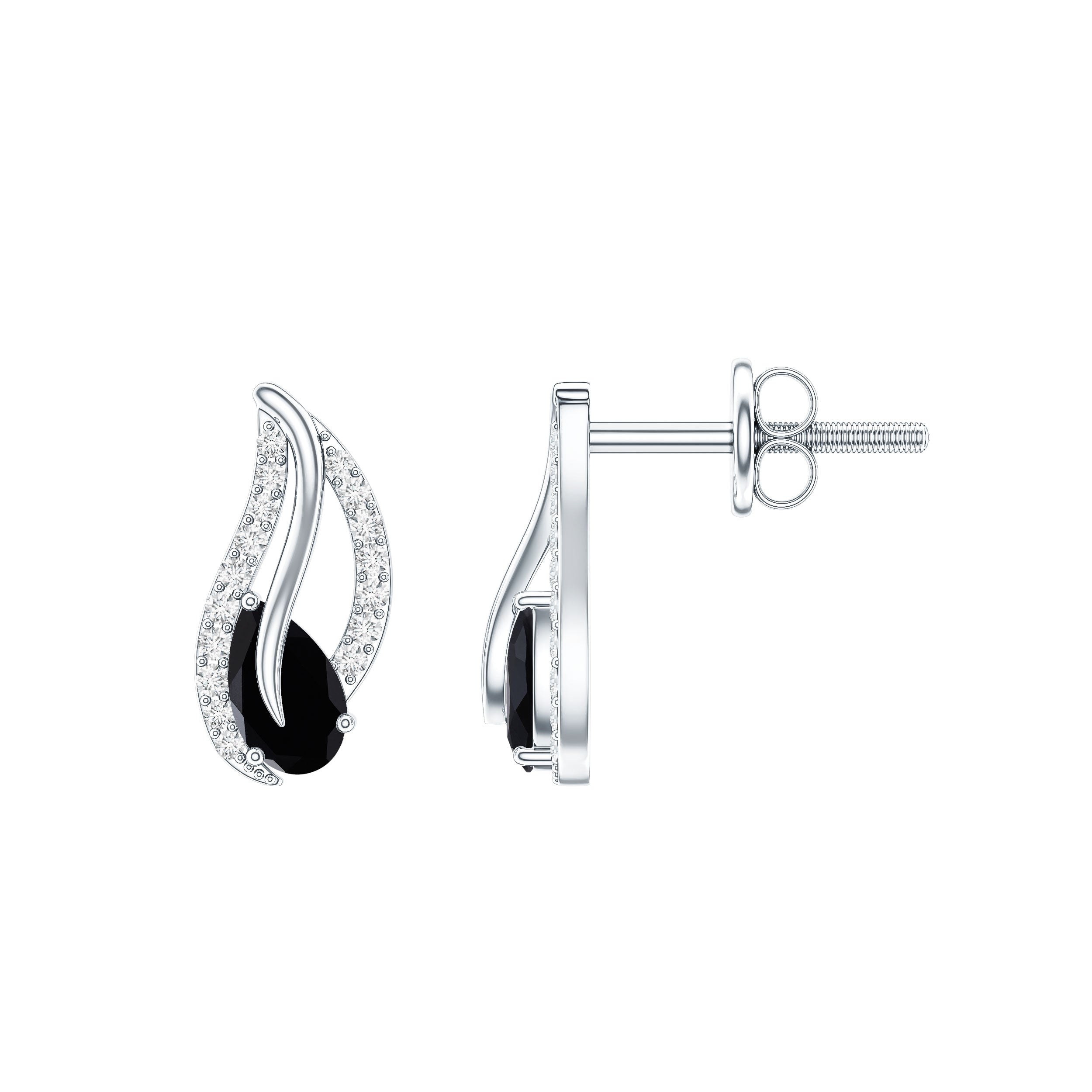 Genuine Pear Shape Black Onyx leaf Stud Earrings With Certificate AAA - Rosec Jewels