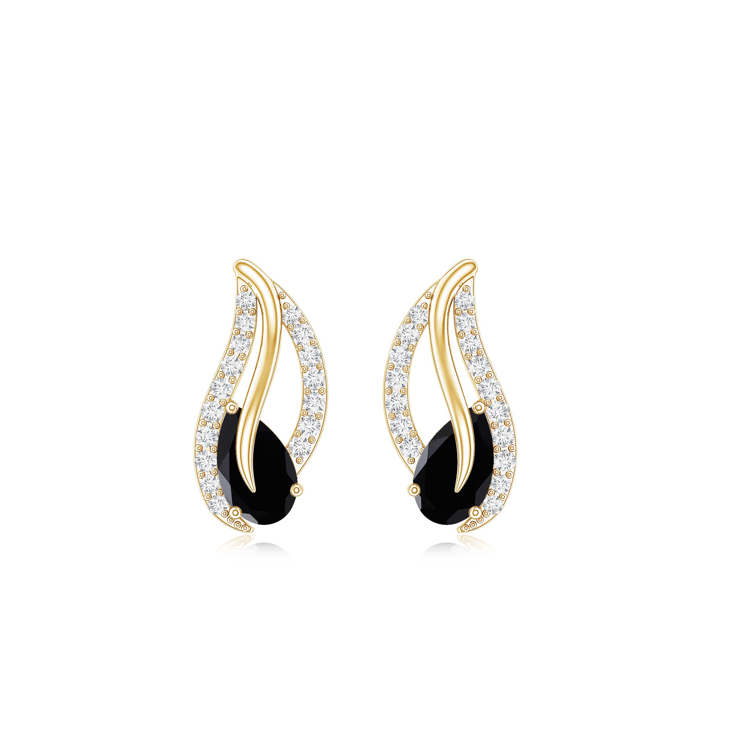 Genuine Pear Shape Black Onyx leaf Stud Earrings With Certificate AAA - Rosec Jewels