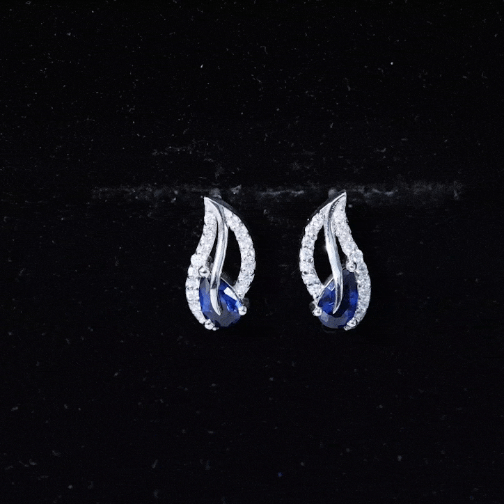 1 Carat Lab Grown Blue Sapphire Leaf Earrings with Moissanite AAAA 92.5 Sterling Silver - Rosec Jewels