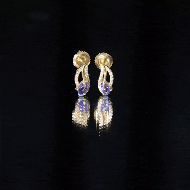 Pear Shape Tanzanite and Diamond Leaf Stud Earrings AAA - Rosec Jewels